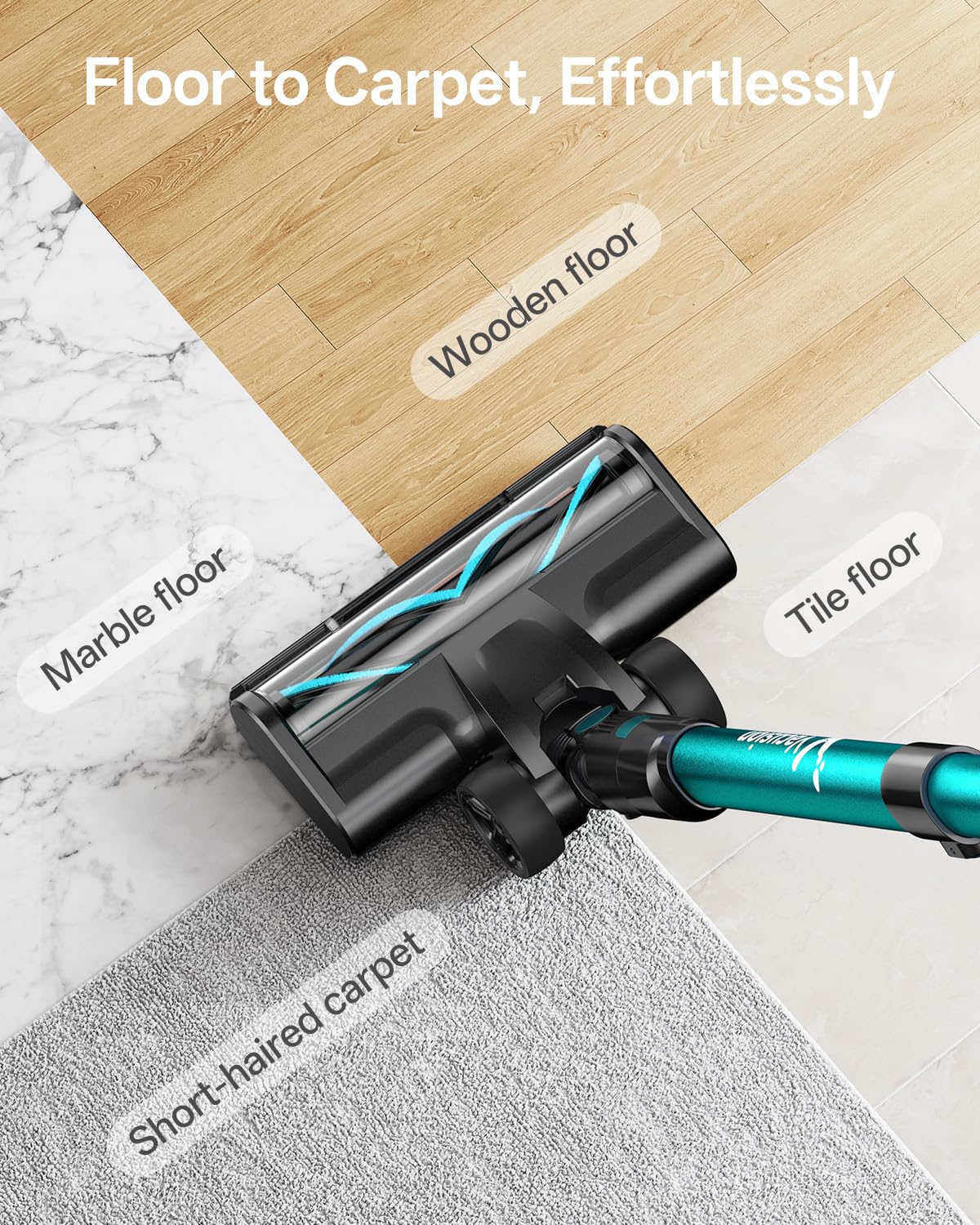 Cordless Vacuum Cleaner, 8-in-1 Cordless Stick Vacuum Cleaner with 3 Suction Modes, Up to 45mins Runtime, Rechargeable, Self-Standing, Vacuum Cleaners for Home Pet Hair Carpet Car Hard Floor, Green