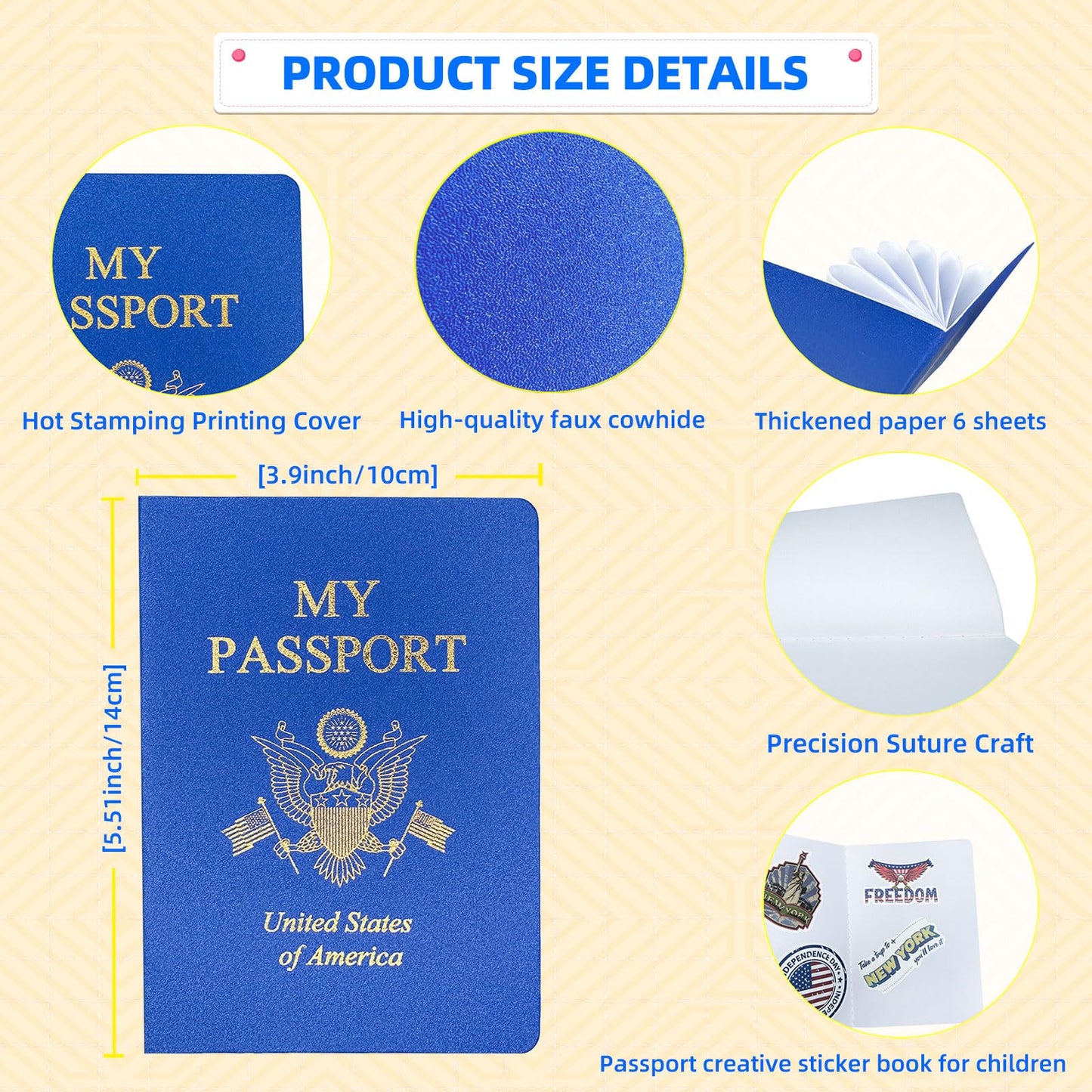 XIISVINT 100 Pcs Blank Passport Notebook Blue Passport Book Fake Passport Travel Journal Sticker Collection Book for Kids School Projects World Travel Pretend Activity Party Favors, 5.51x3.9 Inch