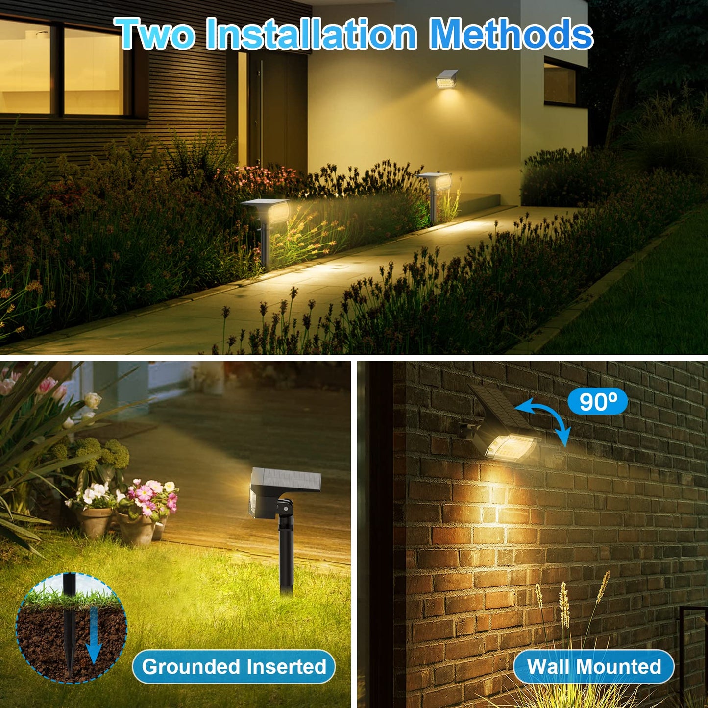 MinPea Solar Spot Lights Outdoor, [57 LED/10 Pack] Solar Lights Outdoor IP65 Waterproof, 3 Modes Solar Powered Landscape Spotlights for Garden Yard Outside Patio Pathway Pool(Warm White)