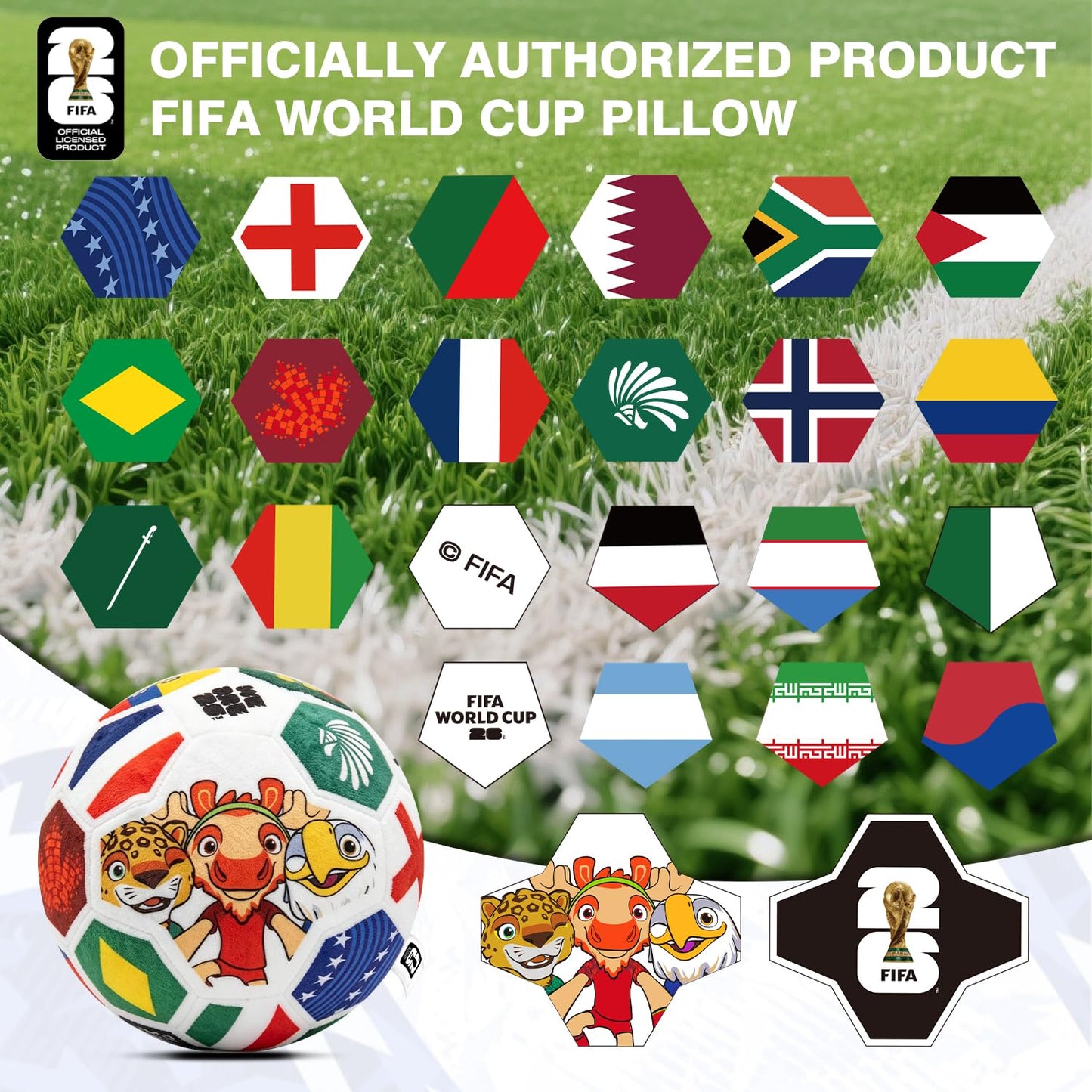 MESUCA FIFA World Cup 2026 Soccer Ball Plush for Kids - Official 11.8inch Soccer Plush Toy Pillow with Trophy Design - Soft Soccer Stuffed Animal for Room Decor, World Cup 2026 Merchandise
