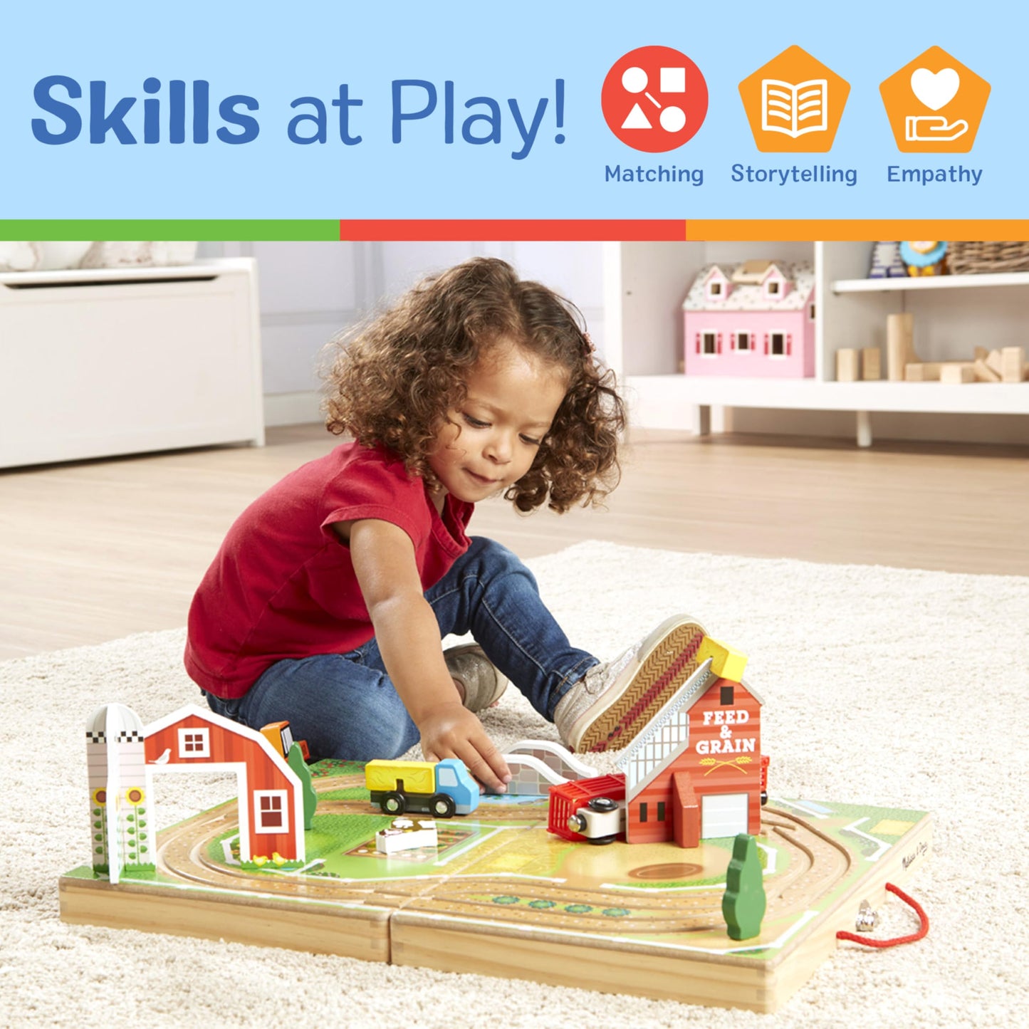 Melissa & Doug 17-Piece Wooden Take-Along Tabletop Farm, 4 Farm Vehicles, Play Pieces, Barn, Grain HouseTake-Along Pretend Play Toy Barn Toys for Toddlers Ages 1+