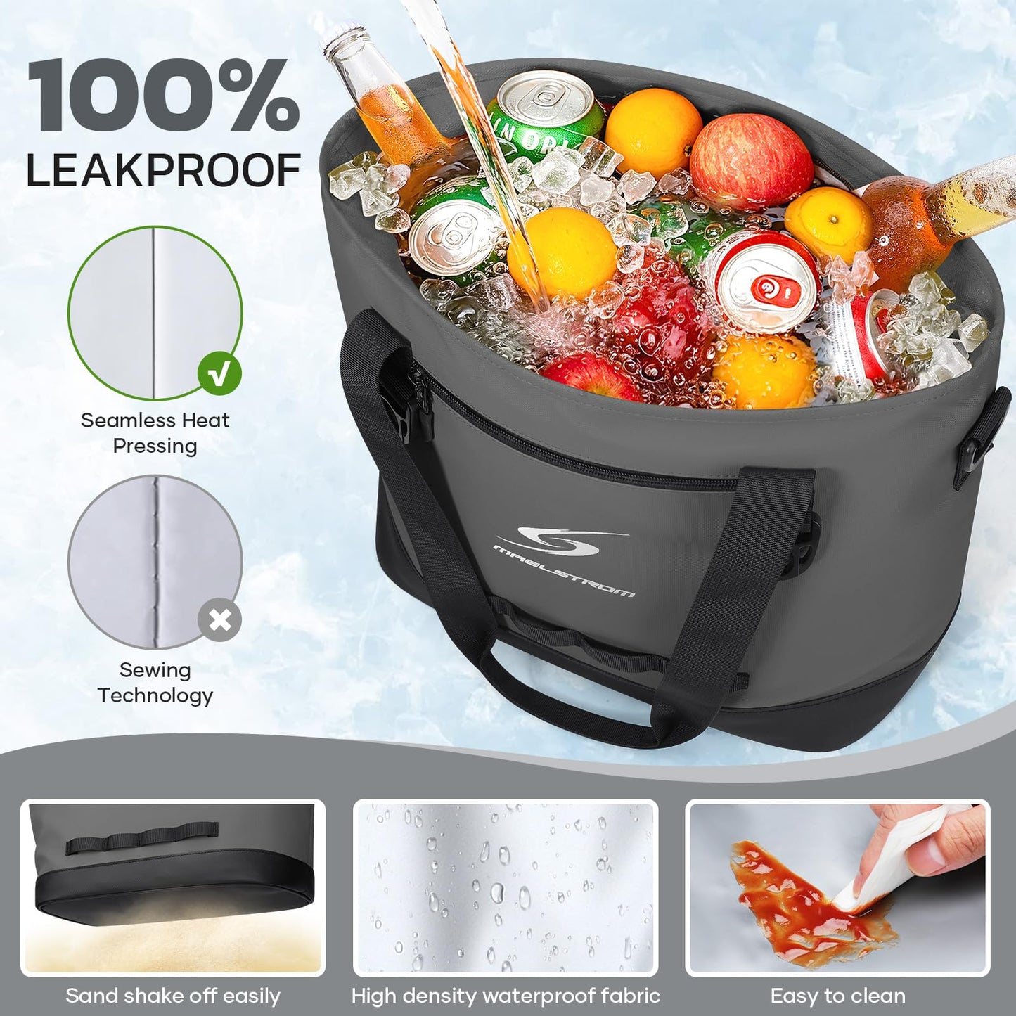 Maelstrom Insulated Cooler Bag,30 Can Collapsible Coolers for Men and Women,Large Leakproof &Waterproof Soft Cooler Makes a Perfect Insulated Grocery,Travel,Beach or Picnic Bags (Gray)