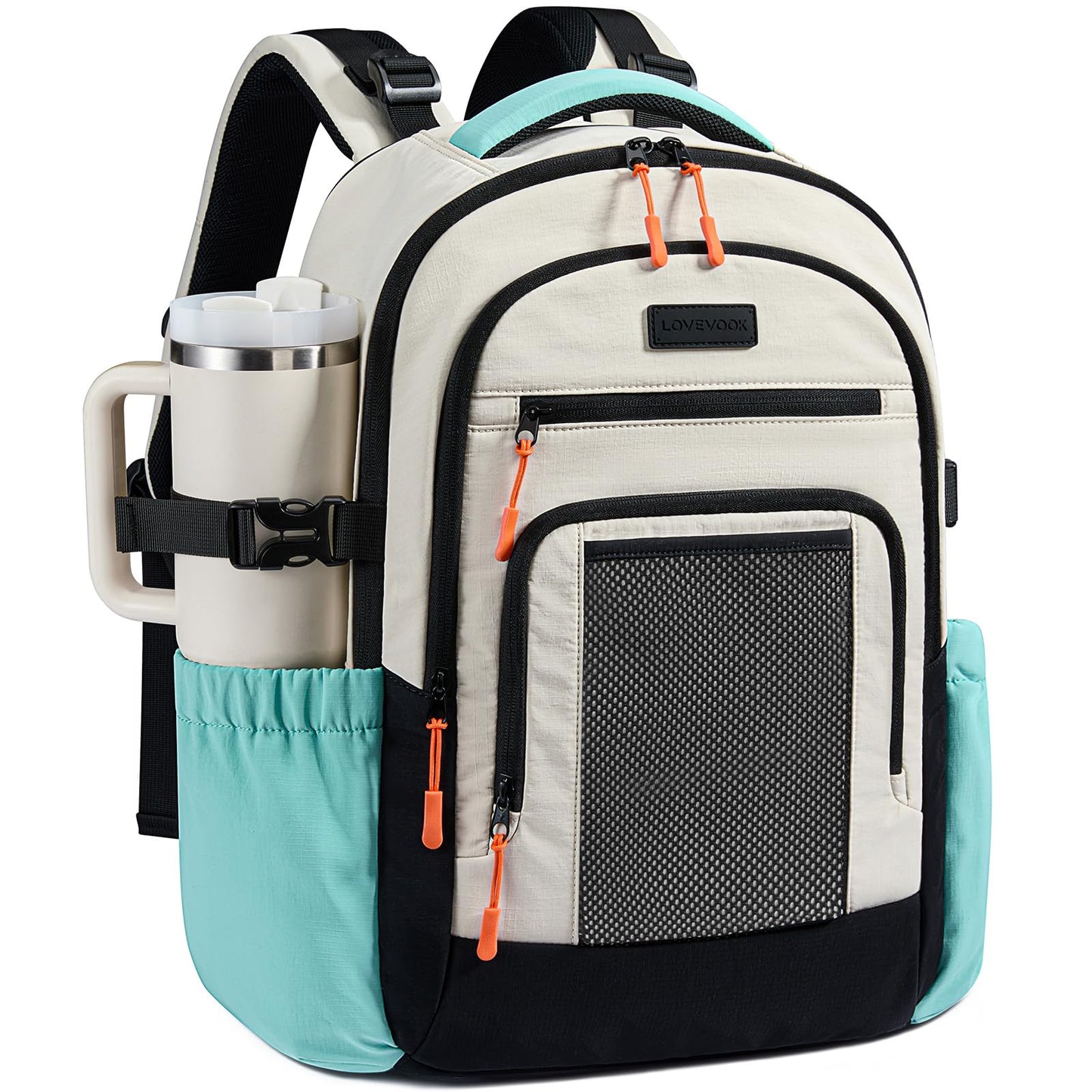 LOVEVOOK Laptop Backpack for Women with Cup Holder,15.6 Inch Work Teacher College Computer Backpack Bag with Chest Buckle Back Pad Shoulder Buckle,Waterproof Bookbag School Backpack for Girl Boy Teen