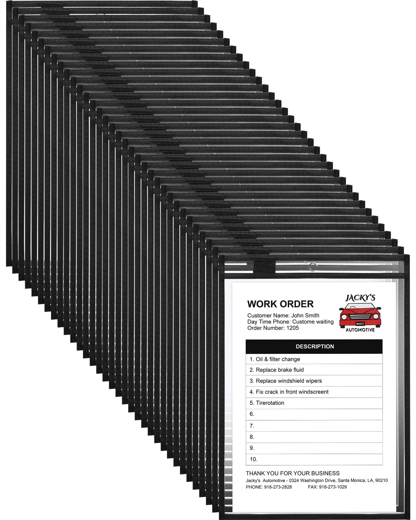 Nezyo Dry Erase Pockets Plastic Job Ticket Holders Shop Holder Order Pockets Clear Sleeves Tickets Folders Plastic Sleeves Paper Teacher Supplies for Classroom (14 x 10 in,Black,50 Pcs)