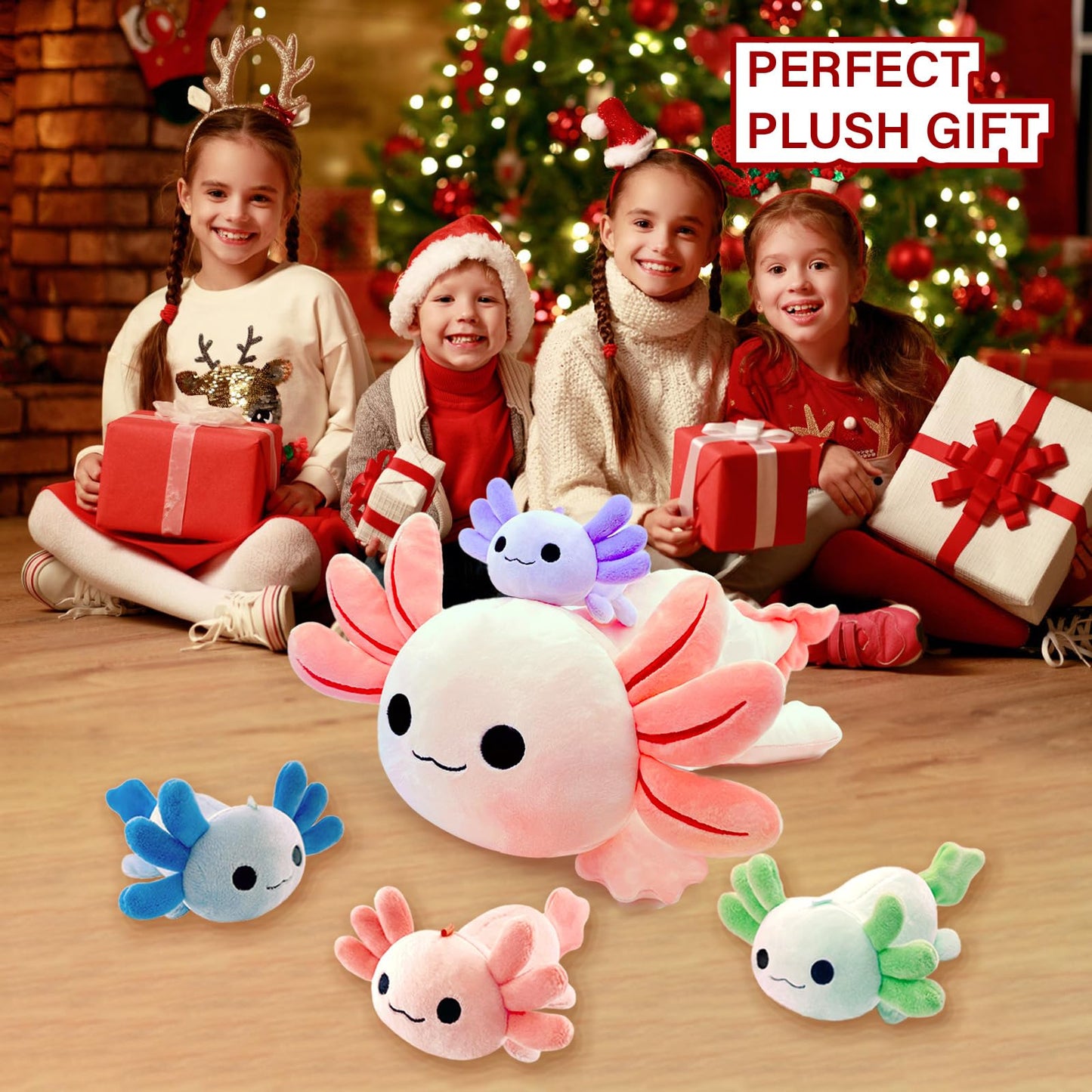 YUNCOL Axolotl Plush，Cute Axolotl Mommy Stuffed Animal with 4 Baby Axolotl Plushies in Tummy，Kawaii Axolotl Plush Toy Gift for Kids Girls Boys