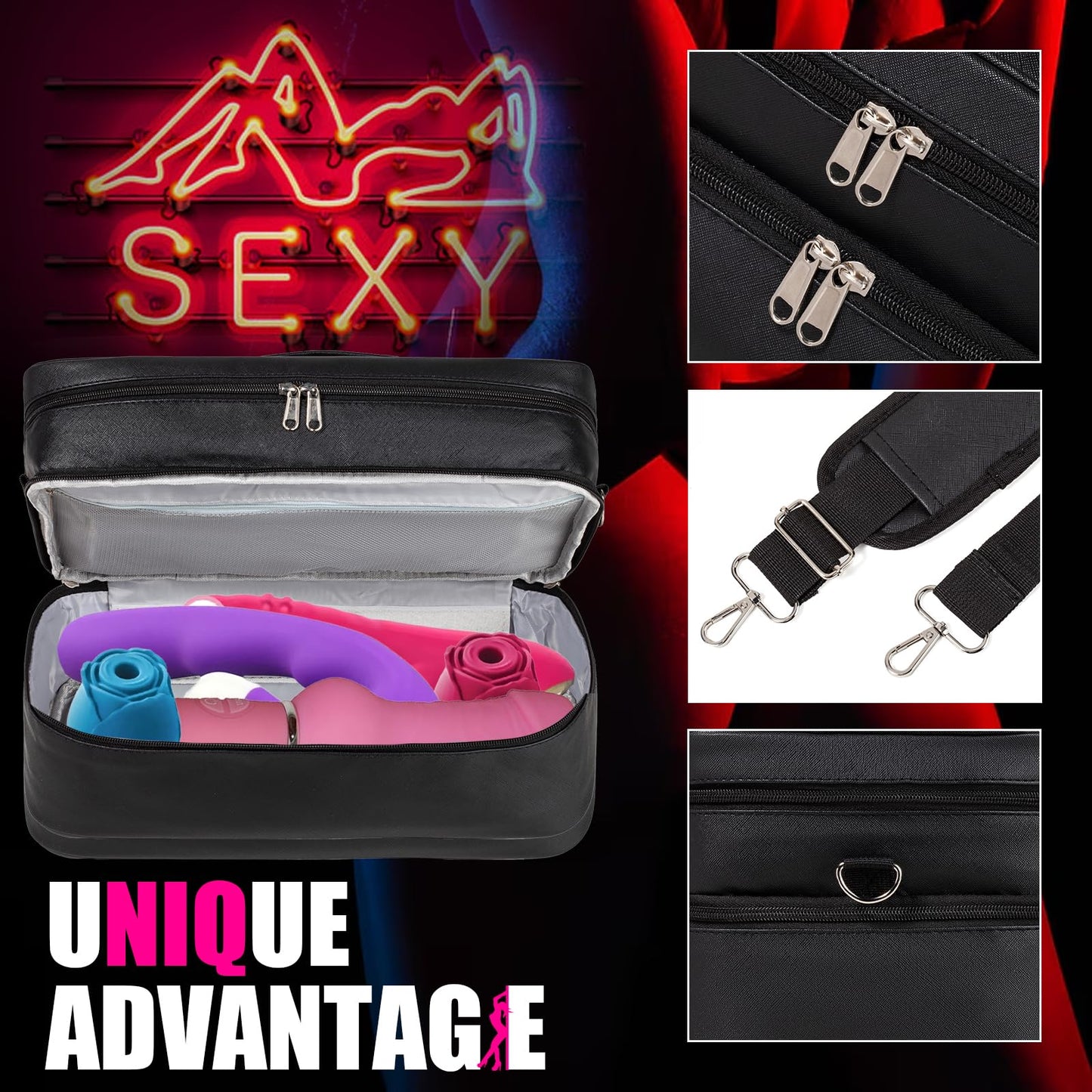Lockable Sex Toy Storage Bag Lockable Sex Toy Box Adult Toy Gaming Storage Organizer Case – 2-Layer Discreet Toy Bag with Dual Locks, Reusable Storage Box and Toy Bags for Women and Men
