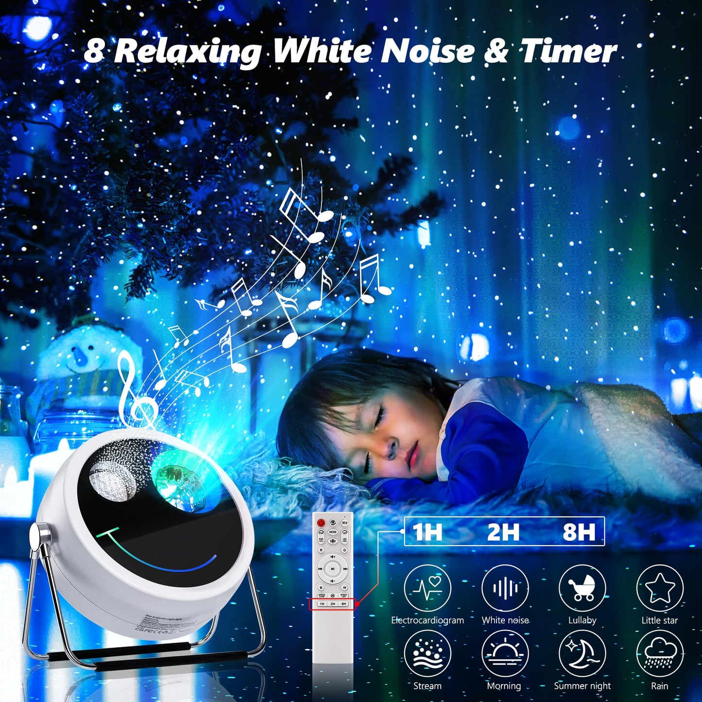 Brizled Star Projector Galaxy Light, USB C White Starry Projector Works with PD Power Supply, Bluetooth Speaker and White Noise Aurora Light, LED Galaxy Lighting for Bedroom Home Party