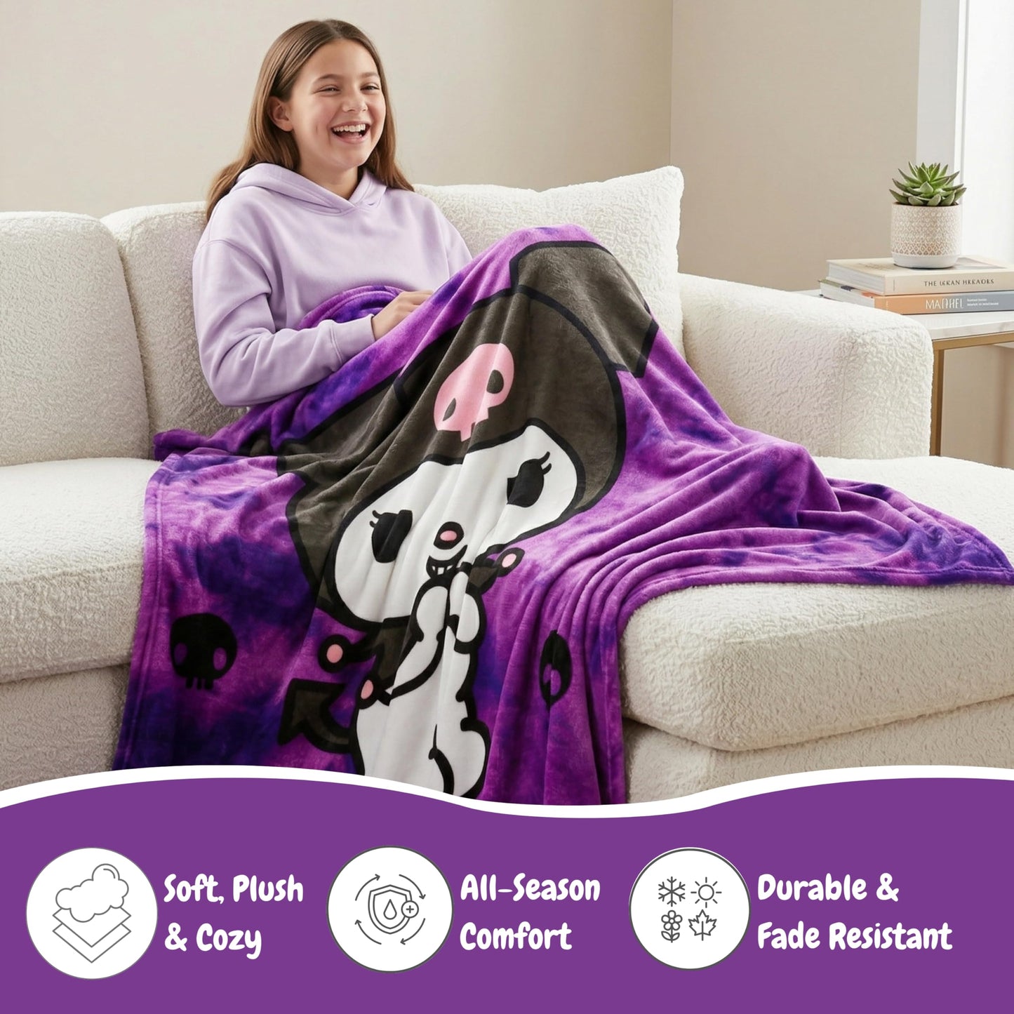 Kuromi Bedding Super Soft Cozy Blanket, 62 in x 90 in, Kawaii Collectible Gift (Officially Licensed Product) By Franco