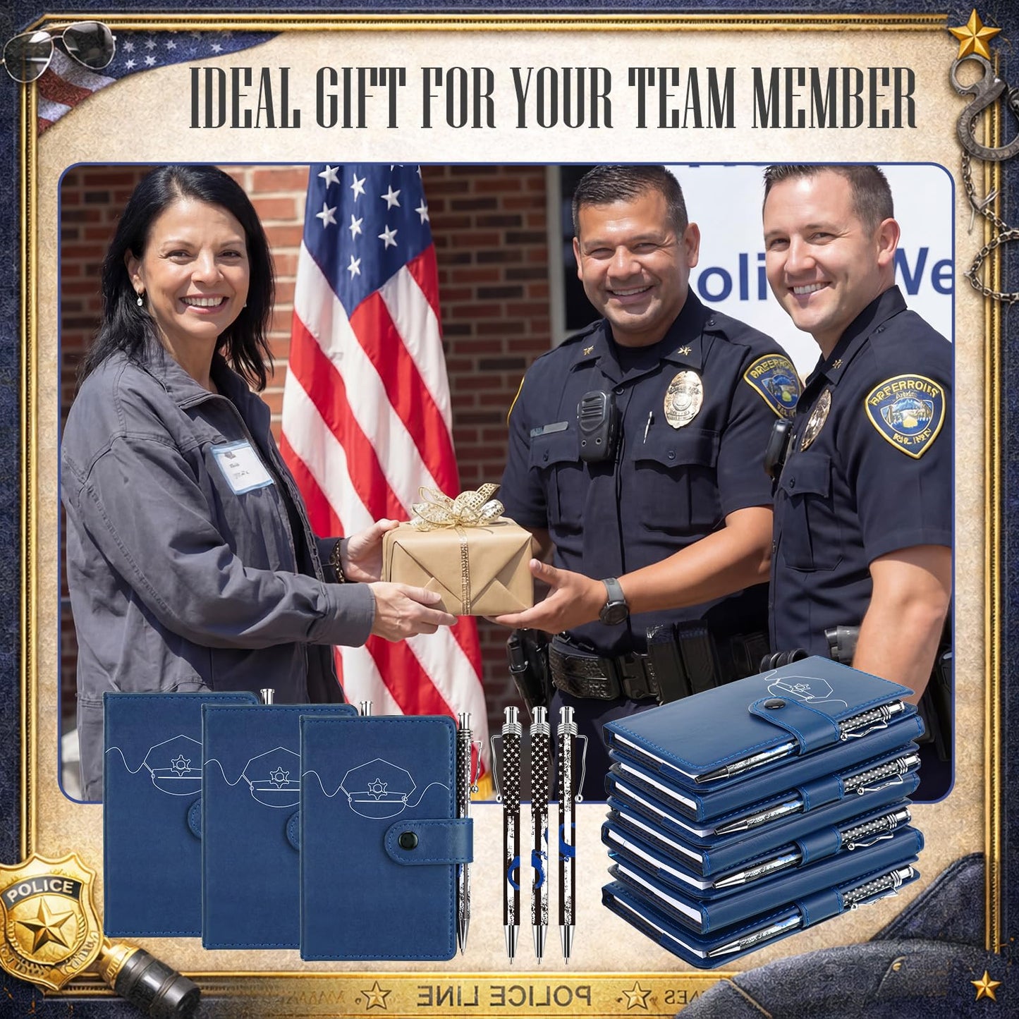 Ctosree 20 Sets Christmas Police Gifts Pocket Leather Notebooks with Handcuff Pens for Law Enforcement Police Officer Appreciation Gifts Stocking Stuffers