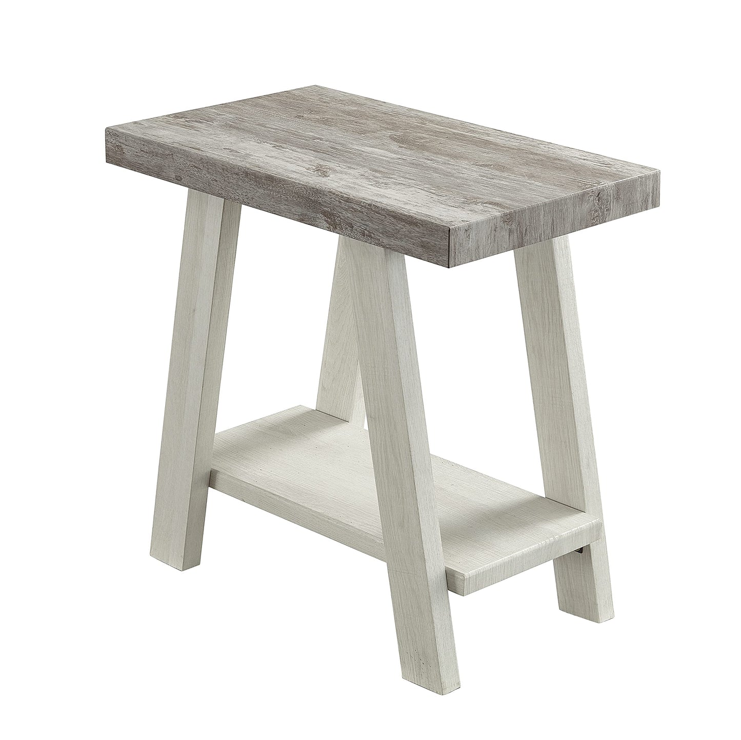 Roundhill Furniture Athens Contemporary Two-Tone Wood Shelf Side Table, Weathered Gray and Beige