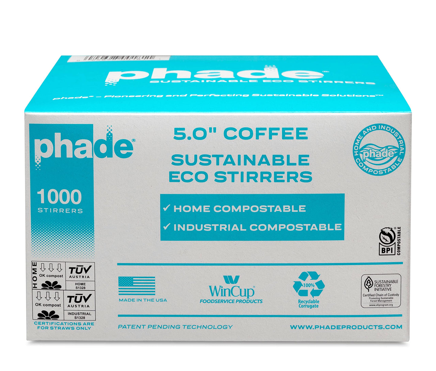 phade Eco-Friendly Cocktail and Coffee Straws/Stirrers 6,000 Count - Sustainable Marine Biodegradable Compostable Stirrer, 6 Pack