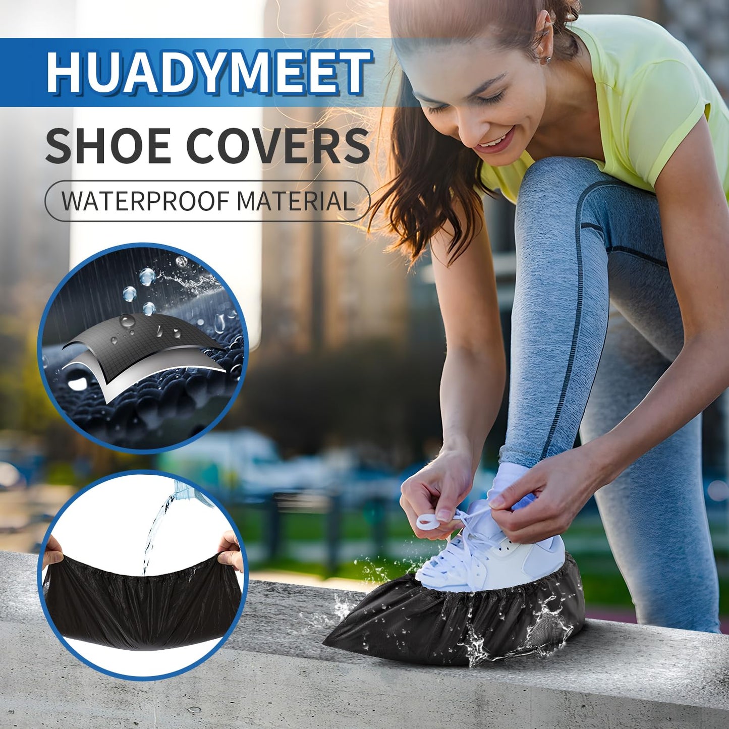 HUADYMEET Shoe Covers Disposable 1000 Pack(500 Pairs) Large Shoe Covers Shoe Boot Covers Waterproof Shoes Protectors Covers Durable Boot&Shoes Covers for Indoors,One Size Fits All, 600g/Bag,Black