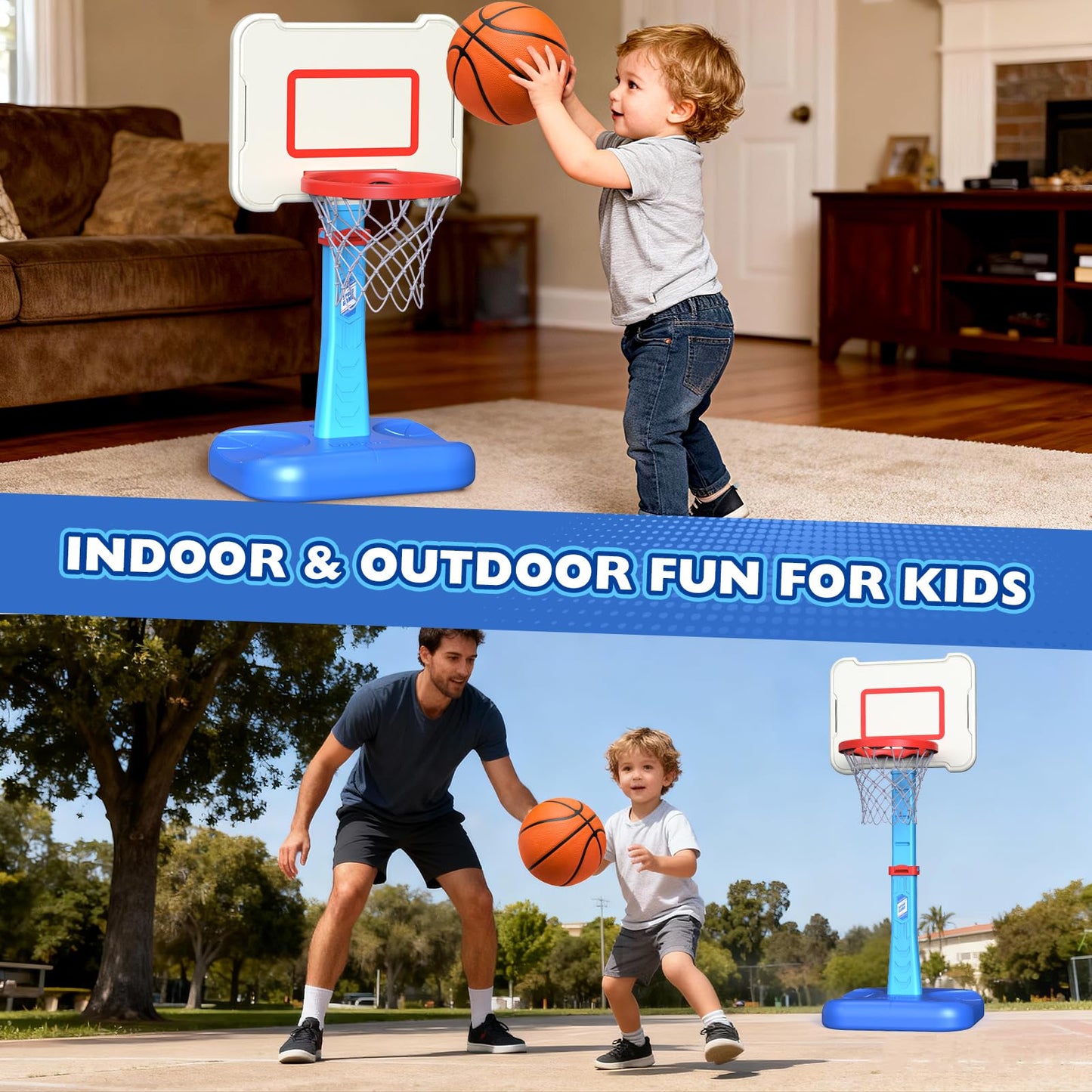 ShyLizard Toddler Basketball Hoop Indoor, Height Adjustable Poolside Basketball Hoop