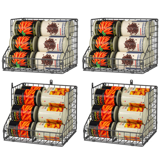 4 Pack Stackable Can Organizer for Pantry with Adjustable Dividers, Soda Can Organizer, Can Storage Dispenser Holds up to 56 Cans, Metal Wire Baskets Can Holder for Kitchen Cabinet Pantry