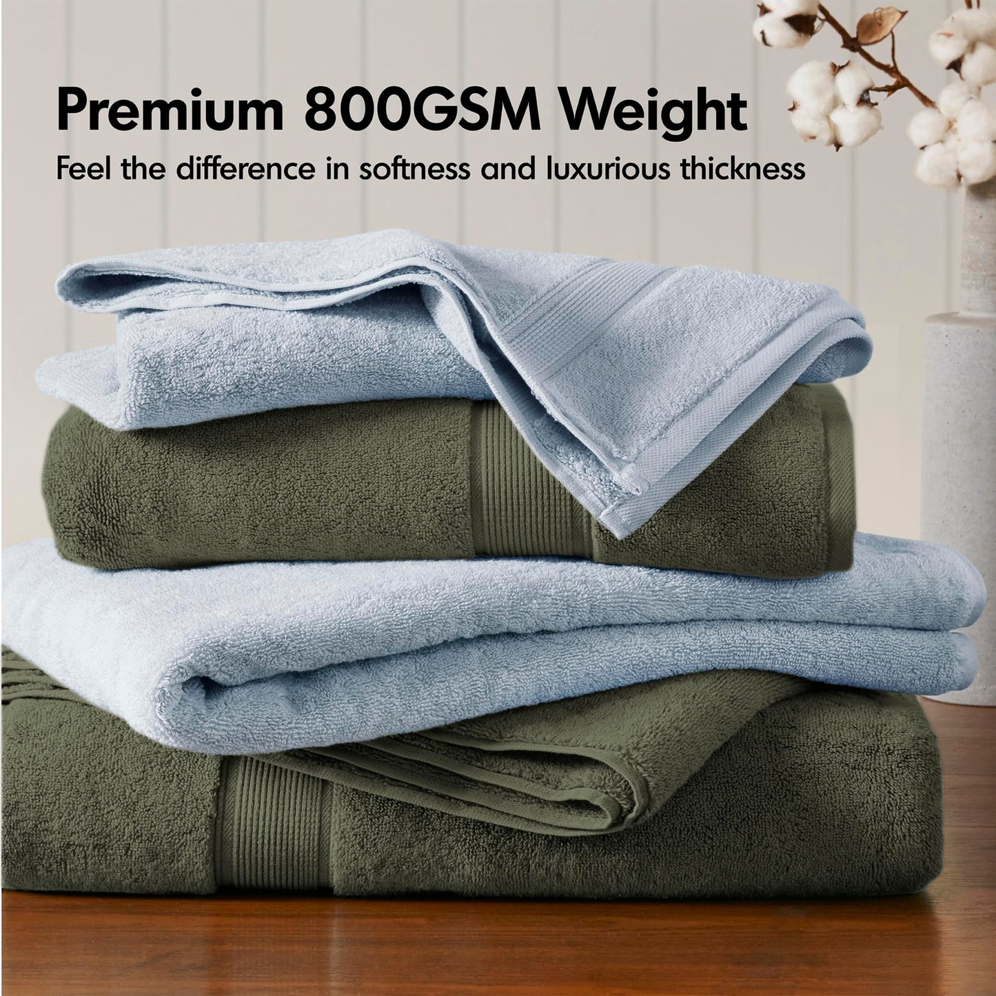 Madison Park 800GSM Bathroom Towel Set of 8 100% Cotton Bath Towel Set for Bathroom Luxurious Highly Absorbent 2 Bath Towels 2 Hand Towels 4 Washcloths Quick Dry Spa Quality Olive Green