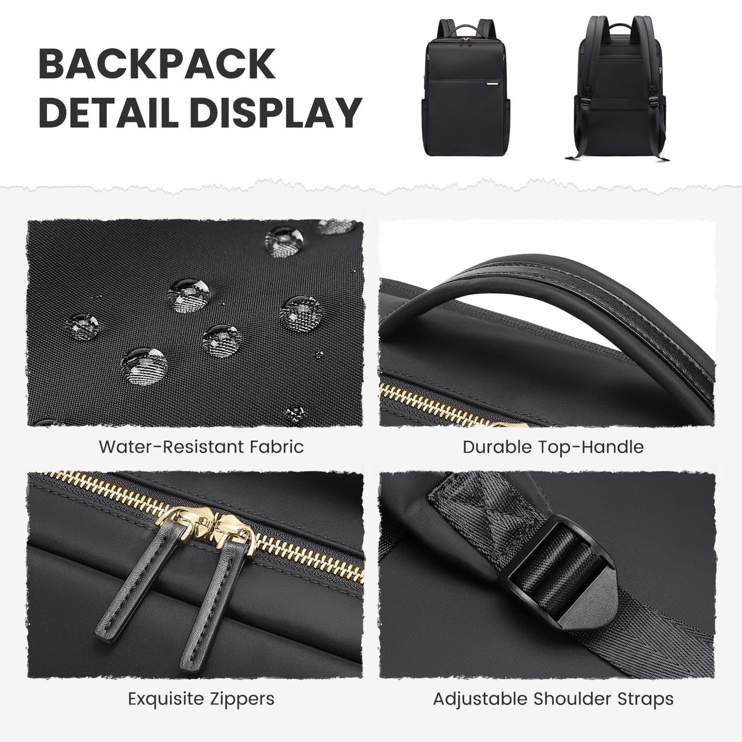 GOLF QUALITY Laptop Backpack for Women, Work Business Traval Computer Backpacks with Laptop Compartment Waterproof Casual Daypack for Travel College,16Inch,Black
