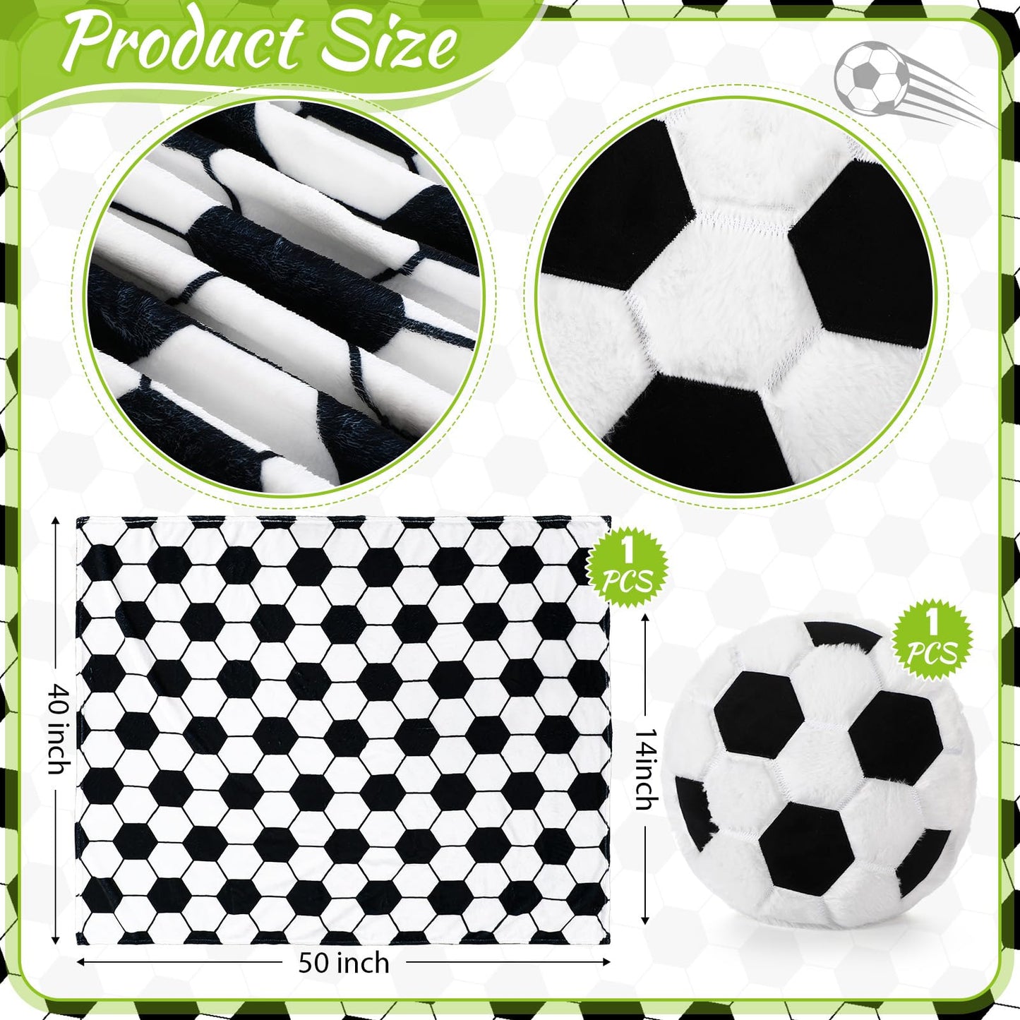 SmoothNovelty 2 Pcs Soccer Pillow and Throw Blanket Set Include 40x50 Inch Soft Soccer Flannel Blanket Fluffy Sports Stuffed Plush Pillow Cushion Team Gift for Men Couch Bedroom Sofa Decor