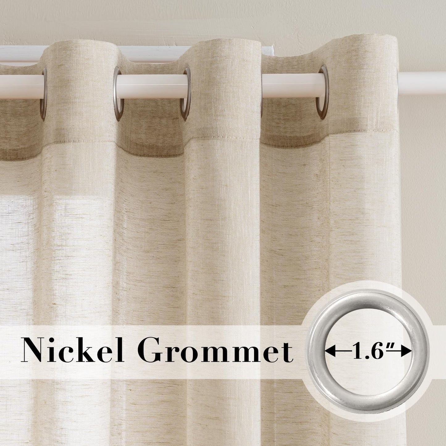 H.VERSAILTEX Linen Curtains Nickel Grommet Natural Linen Semi-Sheer Curtains 2 Panels Privacy Added Premium Soft Rich Material Drapes for Bedroom/Livingroom - 52x96 - Inch - Linen