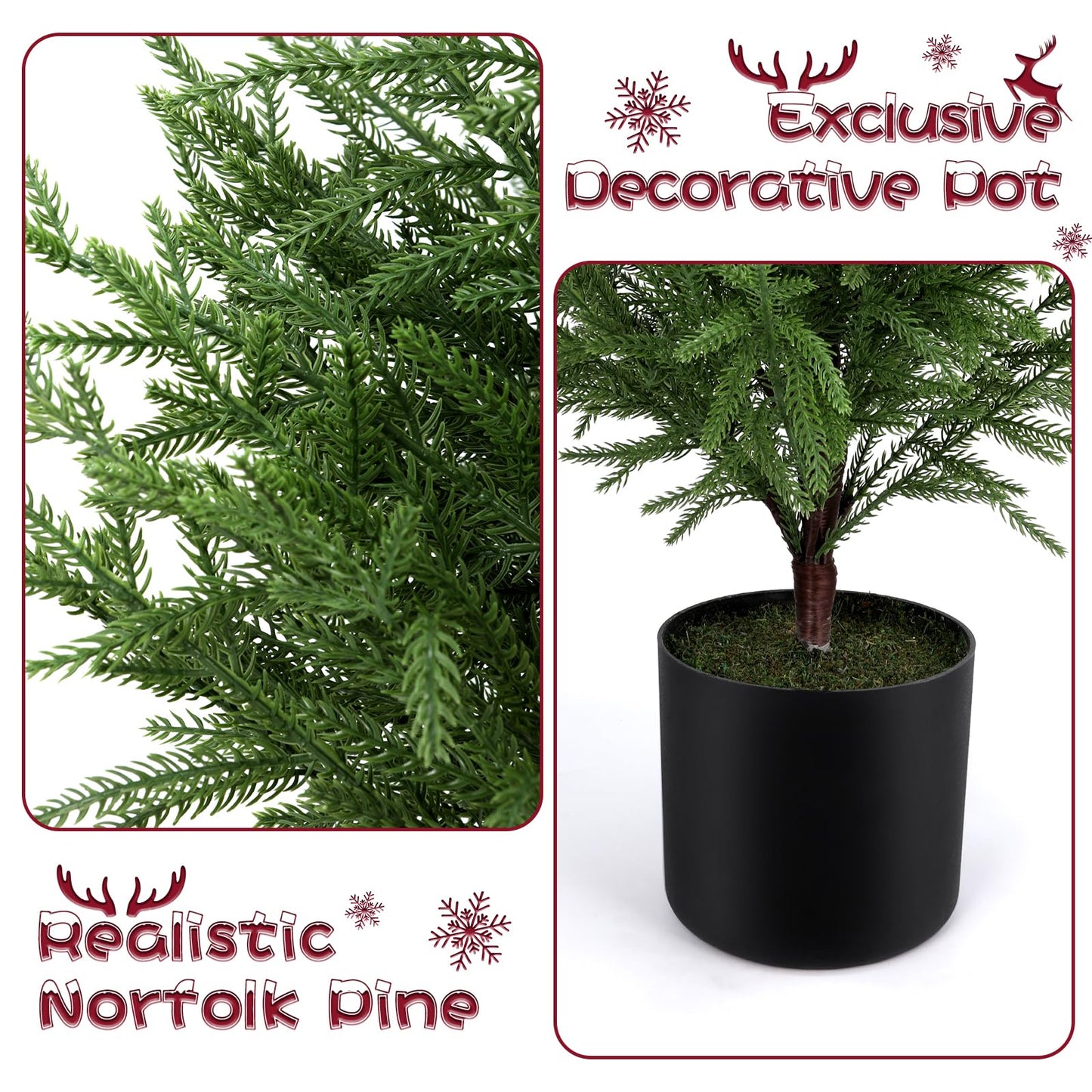 ENVEN 2FT Artificial Norfolk Pine Christmas Tree – Tabletop Faux Tree Unlit/Prelit with 50 LED Lights & 8-Function Battery Box, Pre-Assembled Holiday Decor for Home or Office (Prelit-2FT-2Pack)
