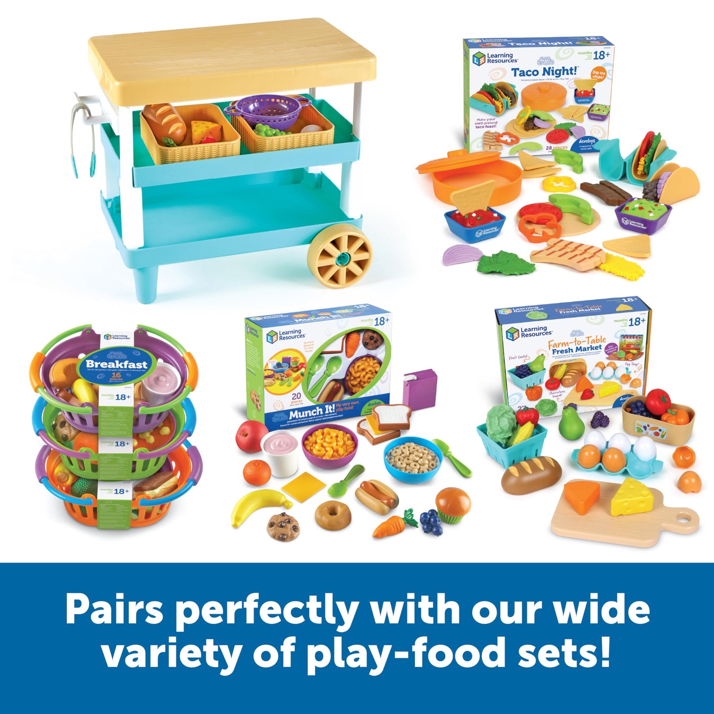 Learning Resources New Sprouts Prep ‘n’ Store Kitchen Island, Ages 2+, Play Food for Kids’ Kitchens, Grocery Store Pretend Play, Play Food For Toddlers,11 Pieces