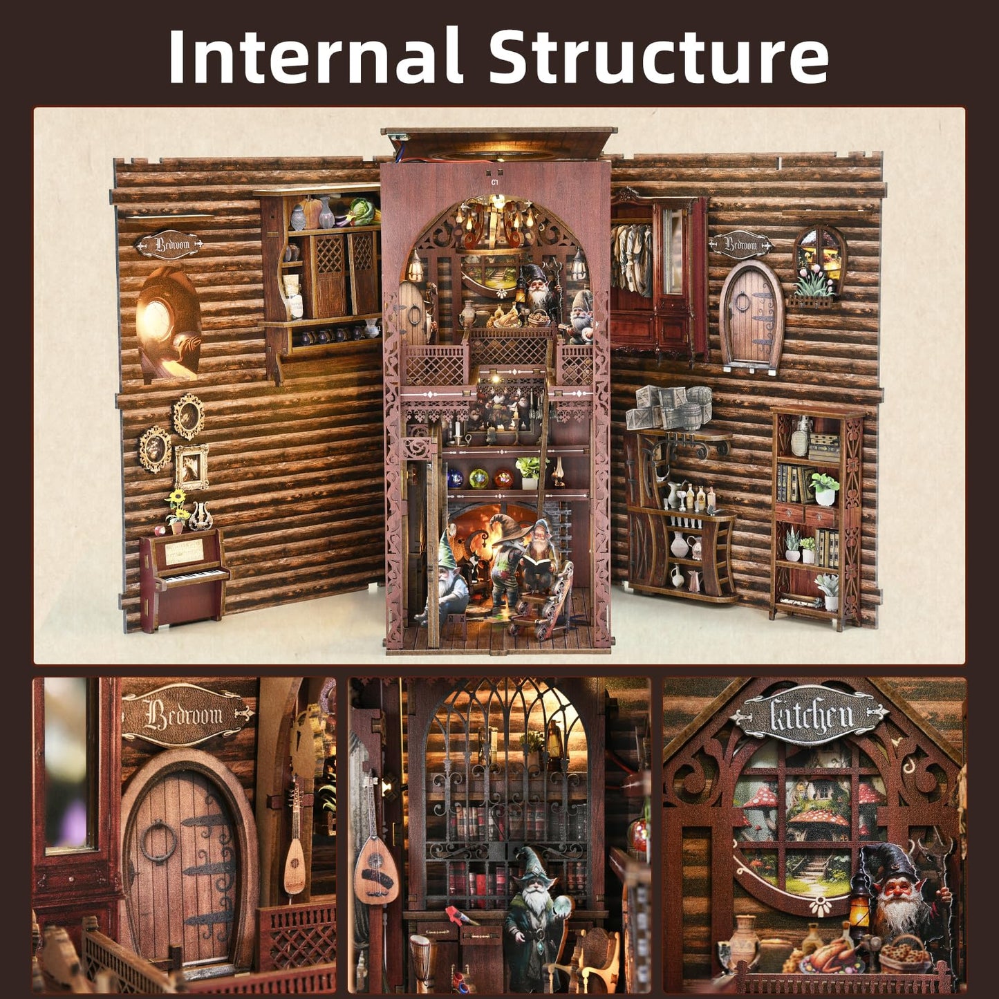ETKVR Book Nook Kit, Book Nook Kits for Adults DIY Booknook Model Build, DIY 3D Wooden Puzzle Bookend Booknook Bookshelf Insert Miniature Dollhouse Kit for Home Decoration