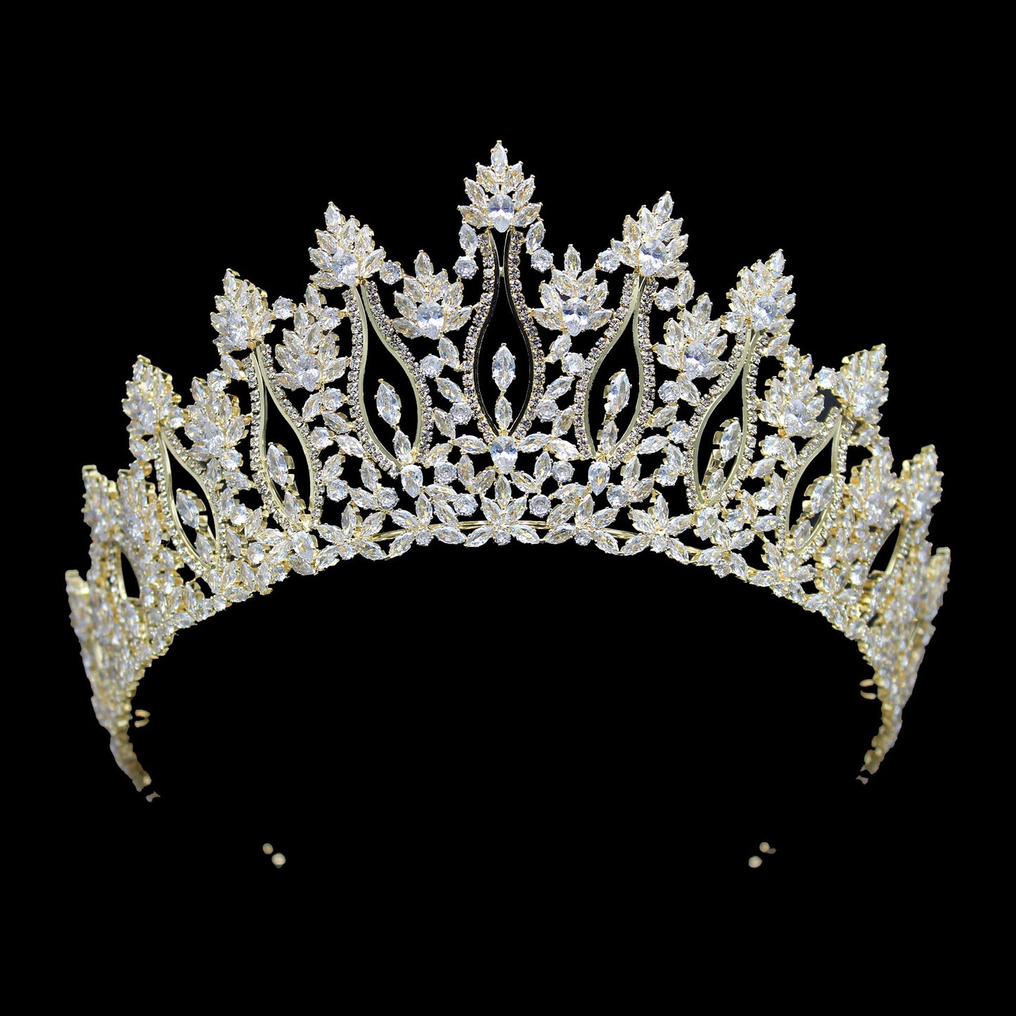 Luxury Wedding Tiaras for Bride Cubic Zirconia Big Tall Crown Quinceanera Crystal Headband for Women CZ Pageant Birthday Prom Party Headpiece Bridal Hair Accessories Gold