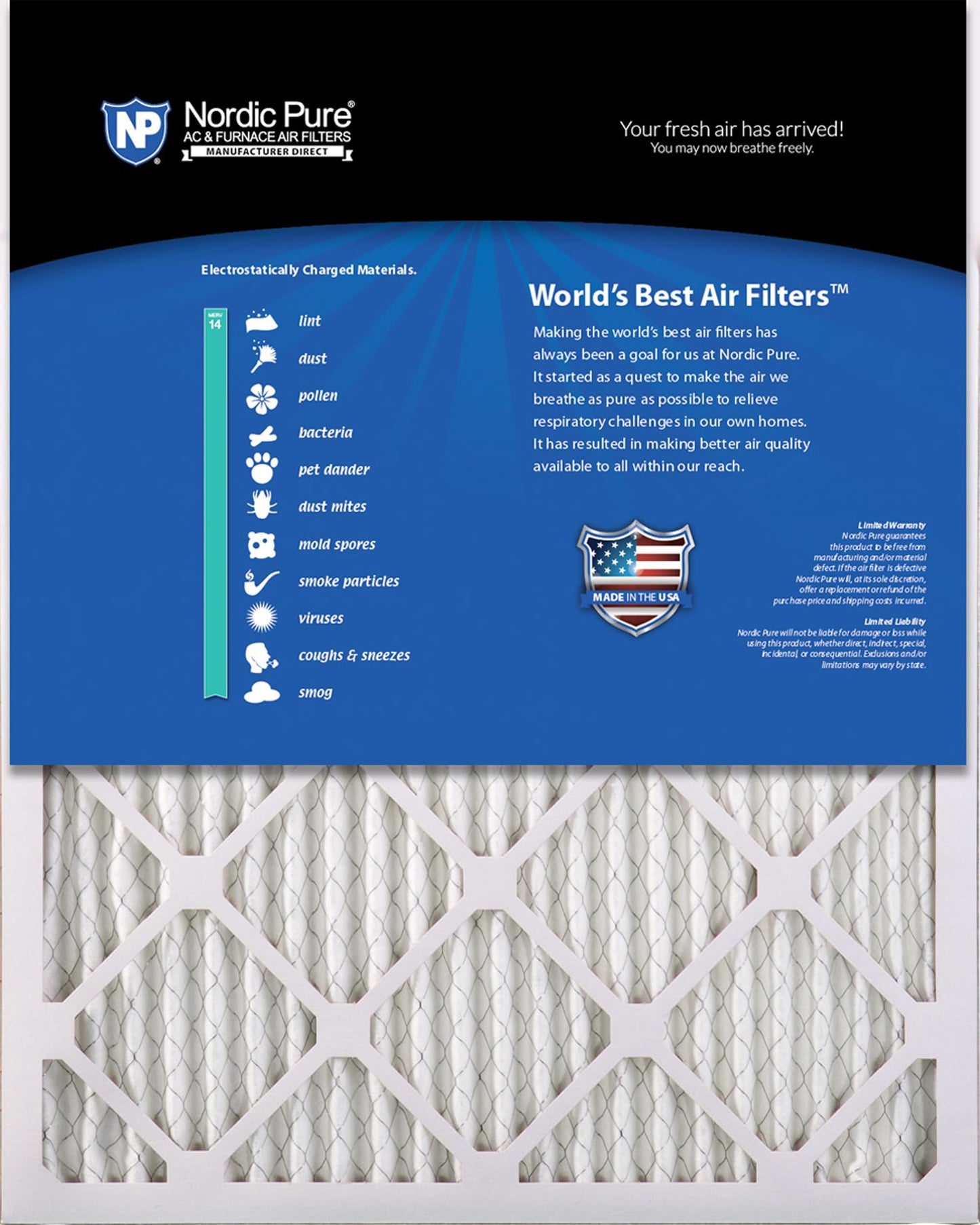 Nordic Pure 20x30x1 (19 5/8 x 29 5/8 x 3/4) Pleated MERV 14 Air Filters 6 Pack