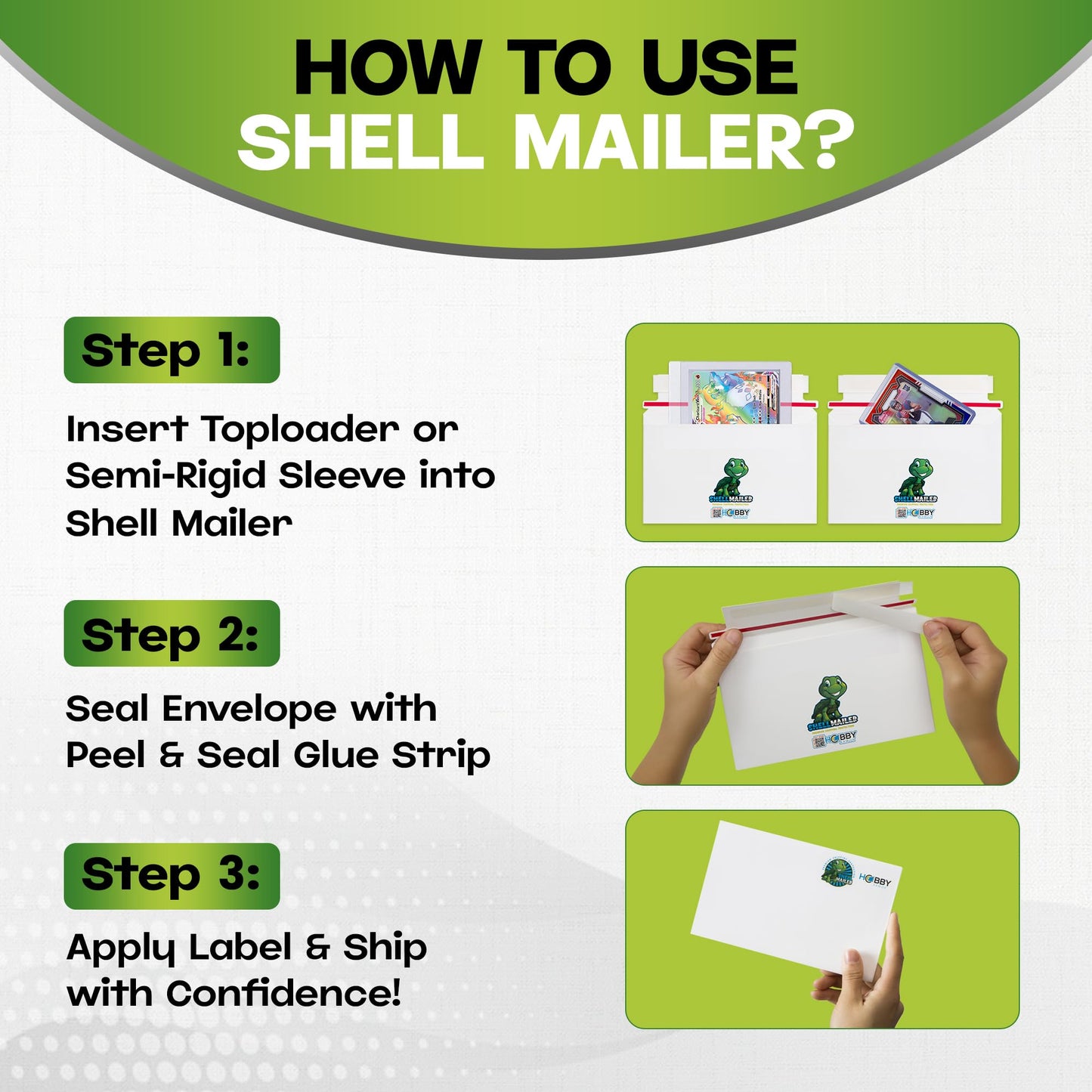 500 Pack Shell Mailer Trading Card Envelopes by Hobby Armor, 7" x 4.35" Trading Card Mailers for Shipping, Perfect Sized Shipping Envelope for Mailing Semi-Rigid and Toploaders, Protector Supplies