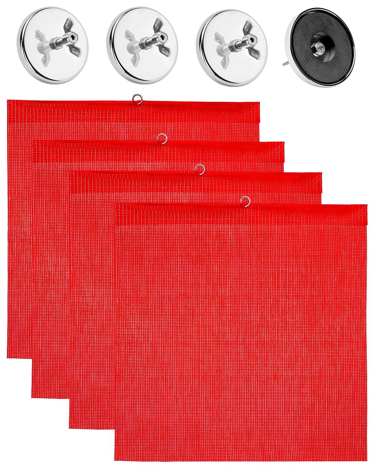 Venussar Safety Flags for Trucks with Heavy Duty Magnets Kit, Pack of 4 Warning Safety Flag with Wire Loop 18 x 18 Inch and Round Magnets, Red Safety Flags for Trucks Trailer Oversize Load
