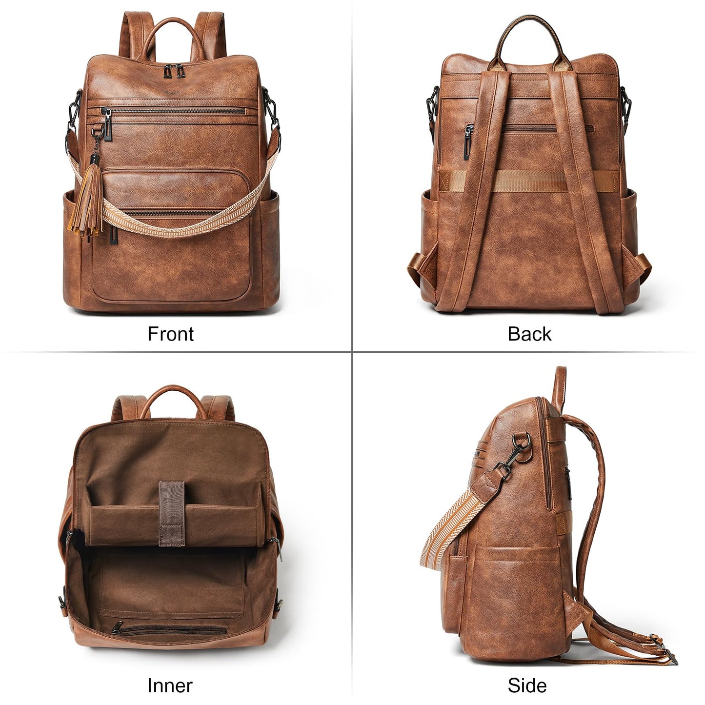 Shrrie 15.6 inch Laptop Backpack for Women,Large Leather Backpack Purse,Travel,Carry on,Water Resistant Casual Laptop Backpacks,College Backpack,Work Backpack for Women,Two-toned Brown