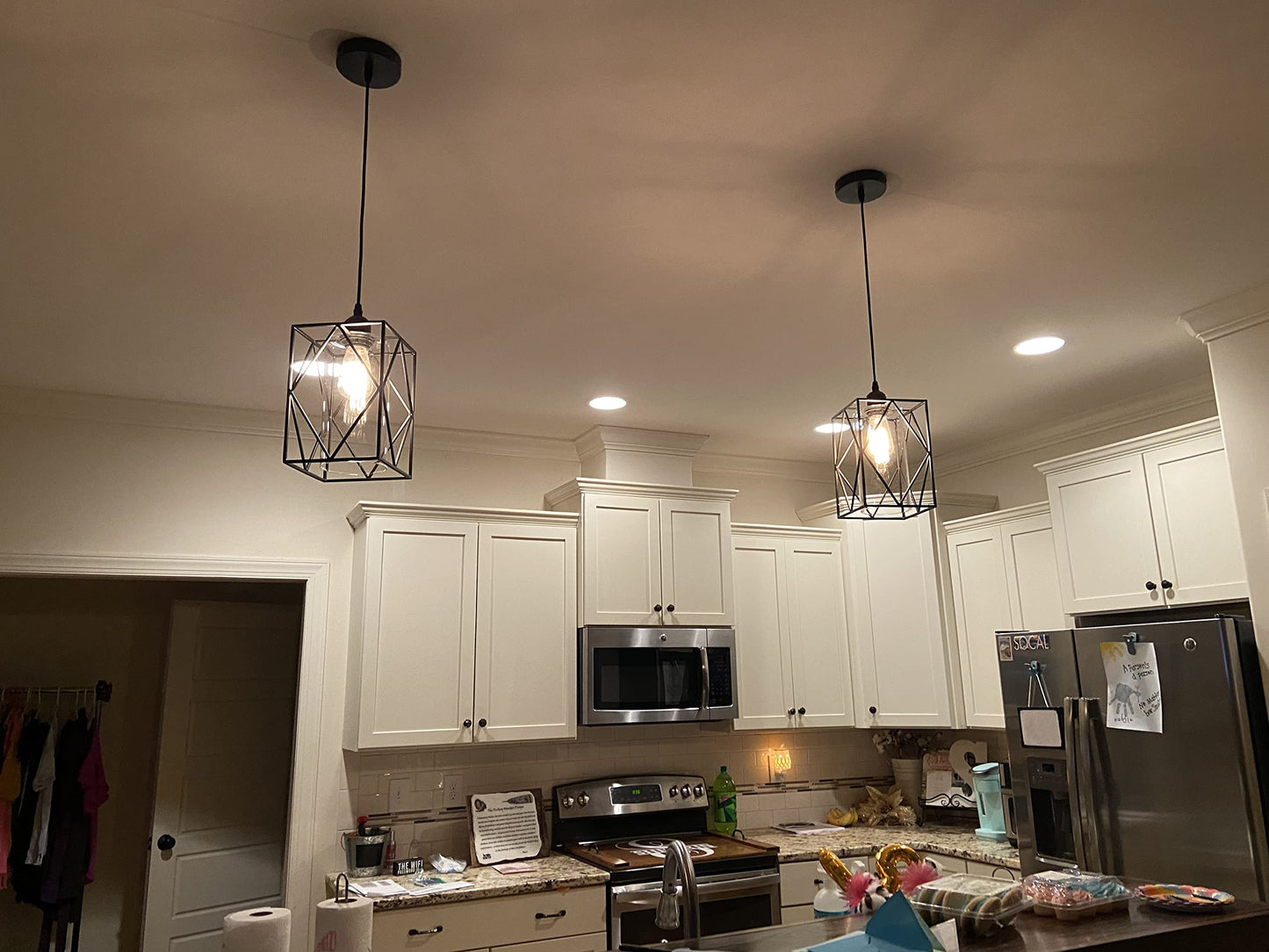 HMVPL Farmhouse Pendant Light Fixtures, Set of 2 Black Farmhouse Hanging Chandelier Lights with Glass Shade, Mini Industrial Ceiling Lamp for Kitchen Island Dining Room Over Sink Hallway Bedroom