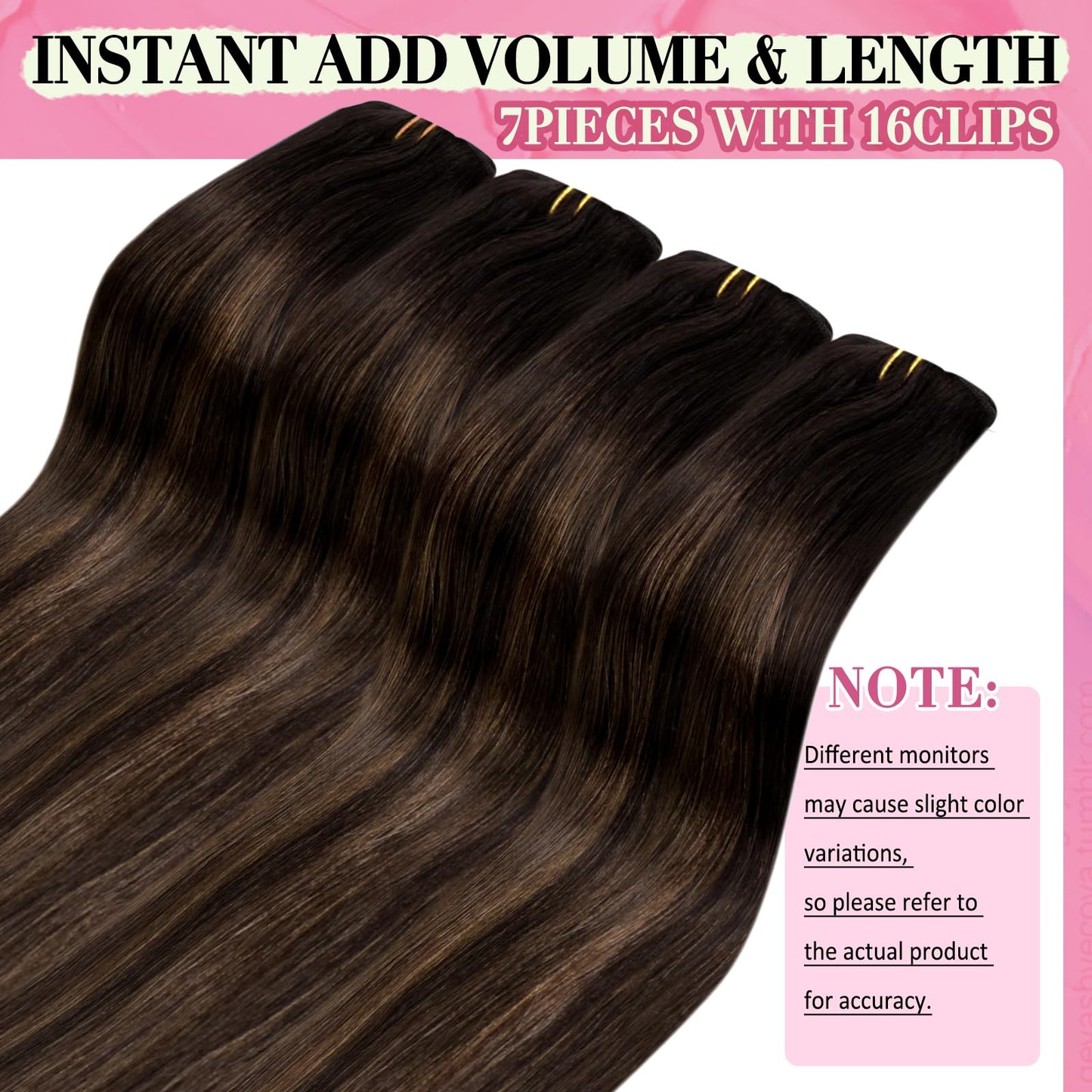 YoungSee Clip in Hair Extensions Human Hair Blayage Clip in Hair Extensions Real Human Hair Dark Brown Mix Medium Brown Highlights Brown Balayage Straight Hair Extensions Clip ins 18In 120G 7Pcs