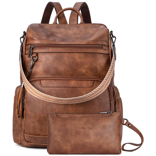 BOSTANTEN PU Leather Laptop Backpack for Women Designer Travel Backpack with Laptop Compartment Ladies Computer Shoulder Bags