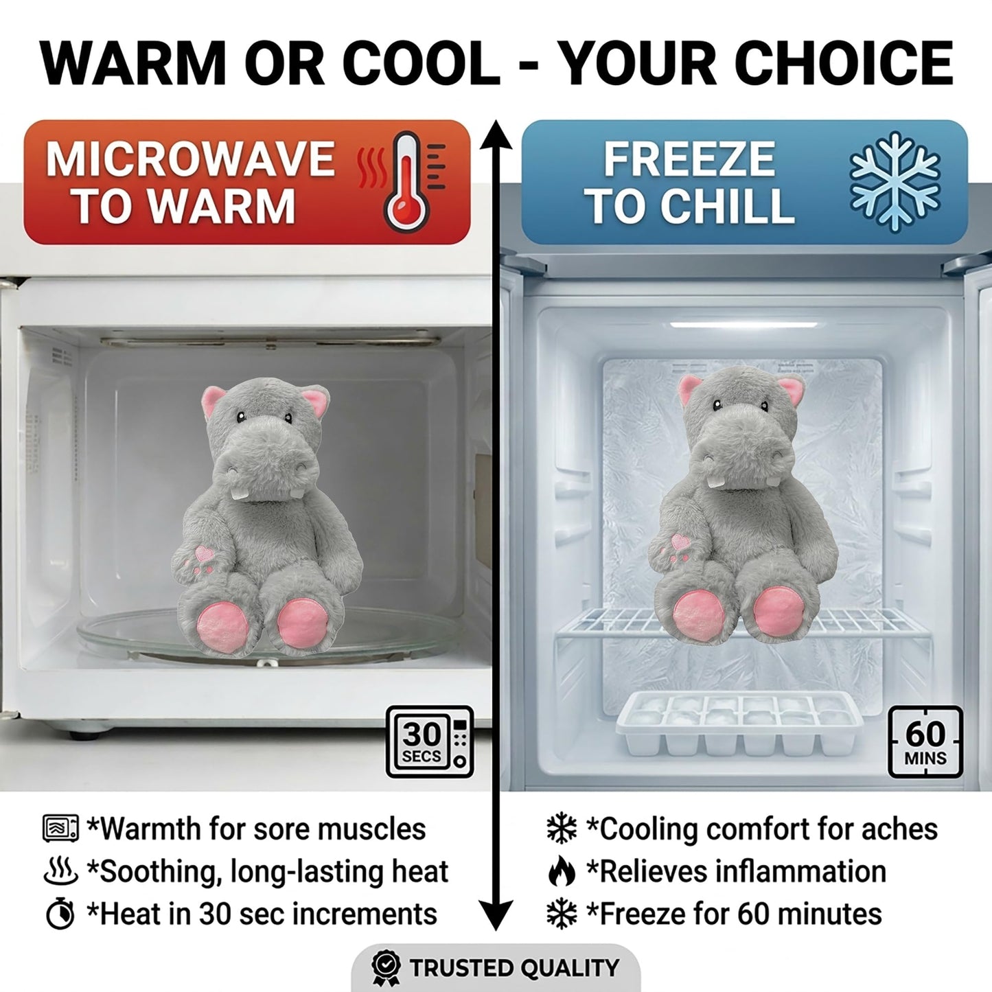 1i4 Group Warm Pals - Hippo - Cozy Lavender Scented Plush Toys - Stuffed Animal - Coolable Bedtime Comfort Plushie