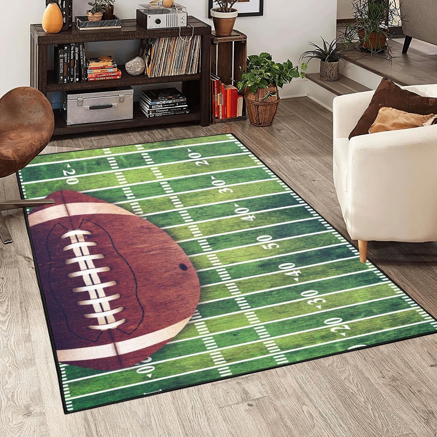 Sports Area Rug Retro American Football Field and Rugby Floor Mat Non-Slip Rug for LivingRoom Dining Dorm Room Bedroom Home Decor Carpet 83X59inch
