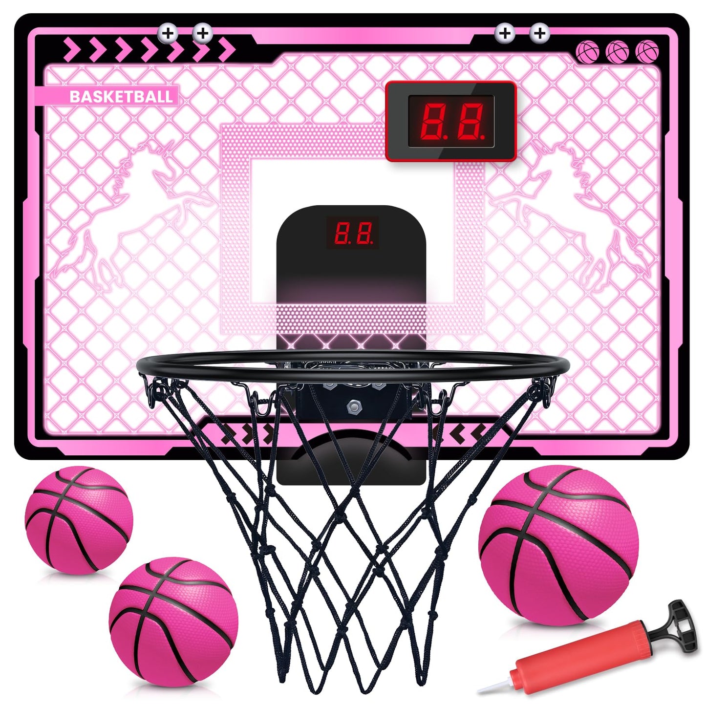 Mini Over The Door Basketball Hoop Indoor Kids Girls - Unicorn Pink Basketball Hoops with Electronic Scoreboard Toys & 3 Balls, Birthday Gifts Age 5 6 7 8 9 10 11 12 Year Old Girls