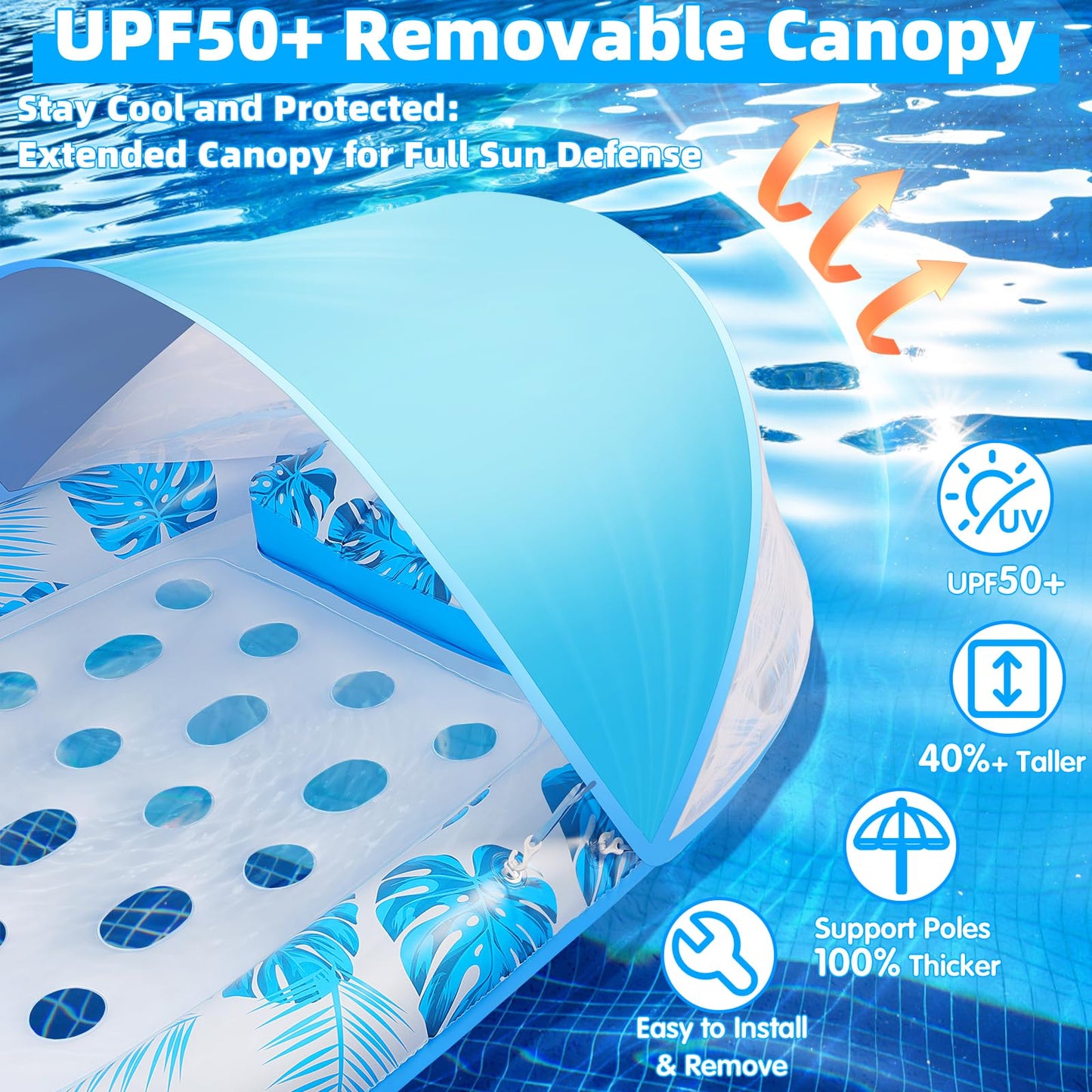 KIZJORYA 2025 New Pool Floats Adult with Canopy and Cup Holder, 3-in-1 Inflatable Pool Lounge Floaties for Swimming Pool Lake Beach Water, Raft Lounger Floating Chair for Adults Heavy Duty