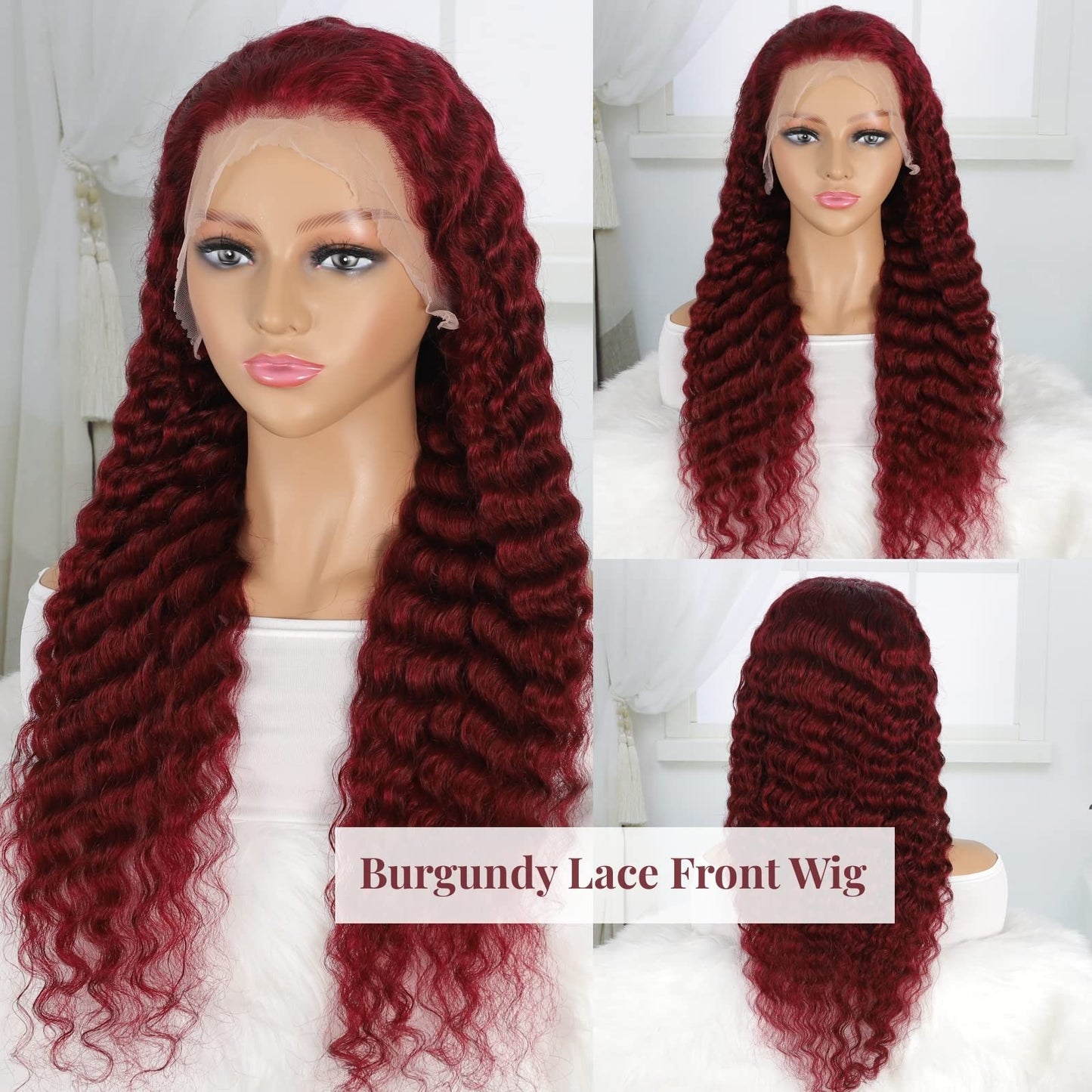Jasperel Burgundy Deep Wave Lace Front Wigs Human Hair Glueless 22 Inch 99J 13x4 Hd Lace Frontal Wigs Human Hair for Black Women Wine Red Colored