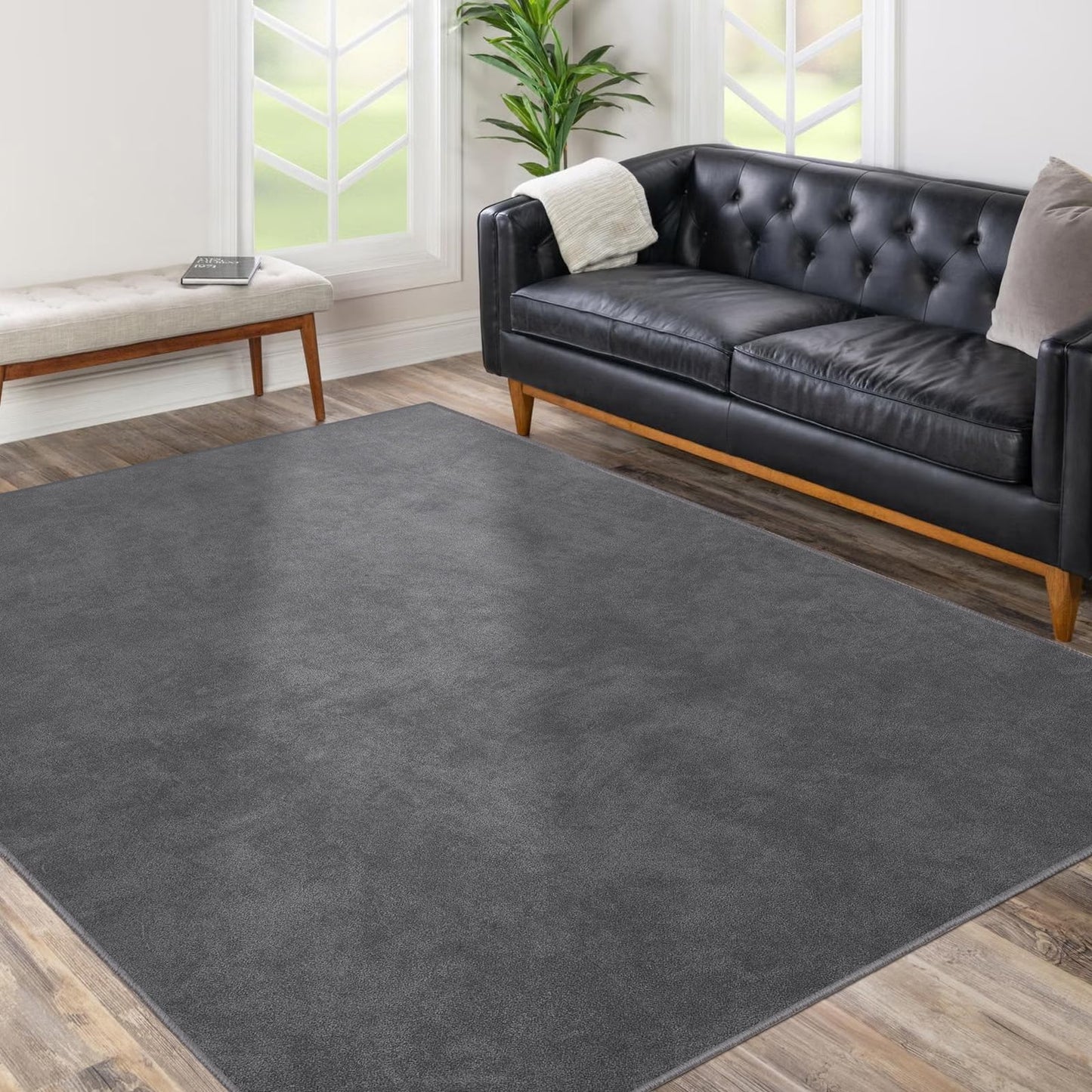 QQpony Office Chair Mat, 75" x 60" Large Chair Mat for Hard Floors, Flannel Fabric Area Rug for Hard Surface, Floor Protector Under Desk Mat for Home Office (Dark Grey)