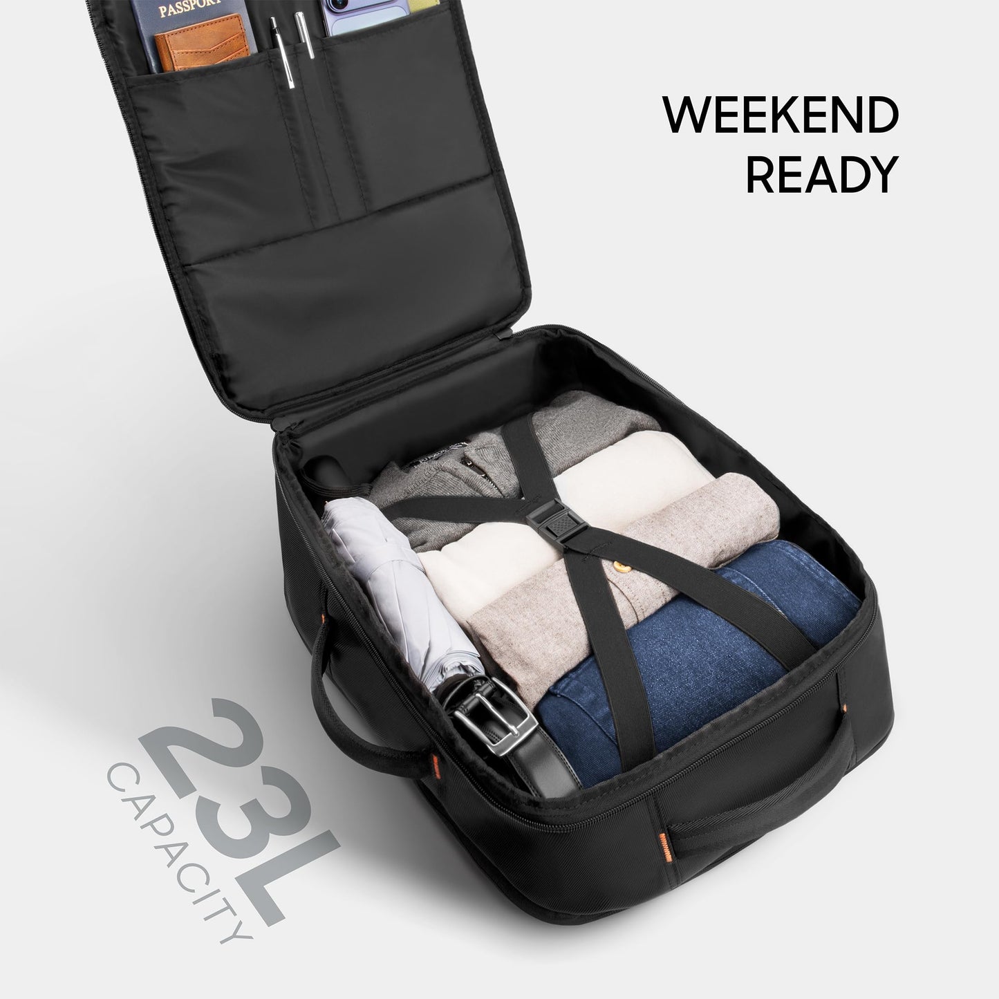 Sharper Image Travel Backpack for Men & Women 23L TSA Flight Approved Weekender Bag for Carry On Luggage, Fits 17” Laptop, Water Resistant Casual Daypack for Traveling, Black (Venture Collection)