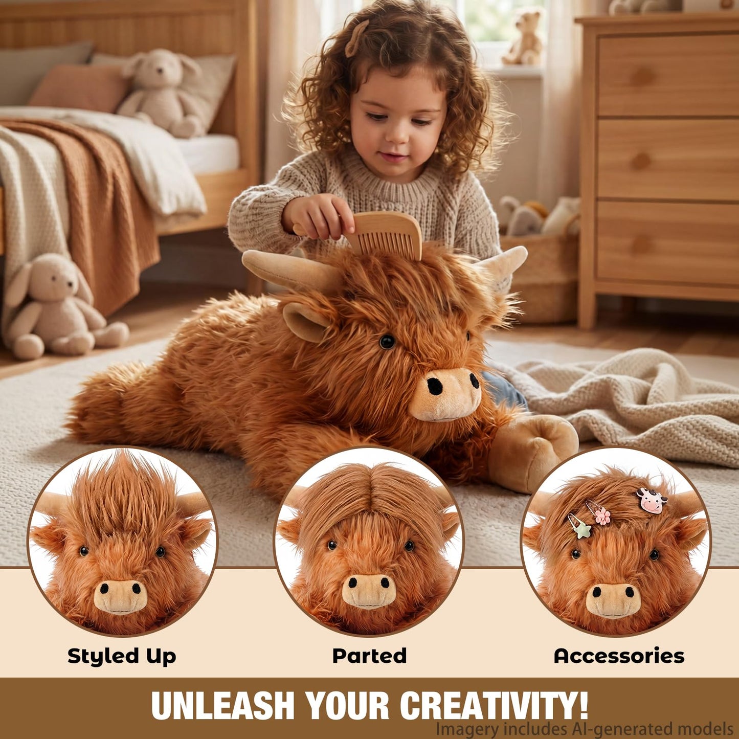 22" & 4.5 lbs Highland Cow Weighted Stuffed Animal for Anxiety, Cuddly & Soft Kids' Plush Toy Pillows for Companion, Large Plushies with Removable Ceramsite Bag, Gifts for Adults, Kids, Boys and Girl