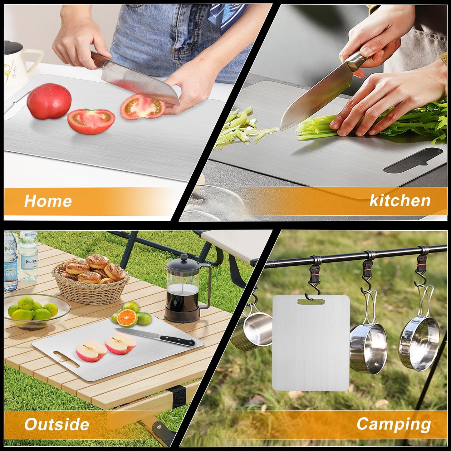 Titanium Cutting Board Set of 3, 100% Pure Titanium Cutting Boards for Kitchen, Double-Sided Non-Toxic Cutting Board for Dicing Meats Fruits Vegetables, Dishwasher Safe (S+L+M)