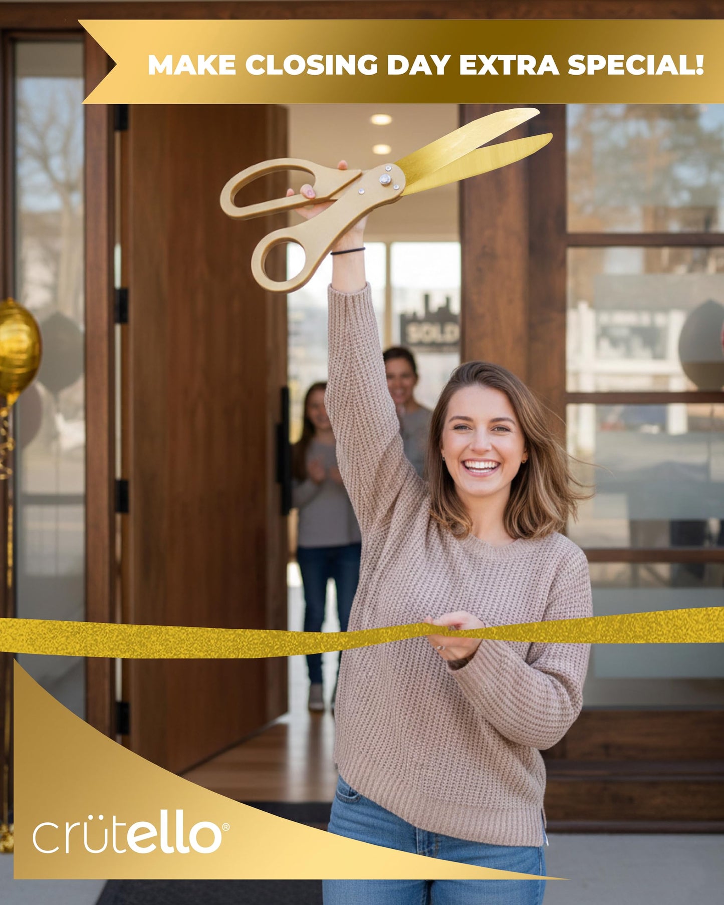 Crutello Ribbon Cutting Ceremony Kit - 20"Giant Scissors with Gold Handle, 30ft Sparkle Giant Gold Ribbon 4"Wide, 24 Balloons & 90ft Balloon Band for Grand Opening Decorations