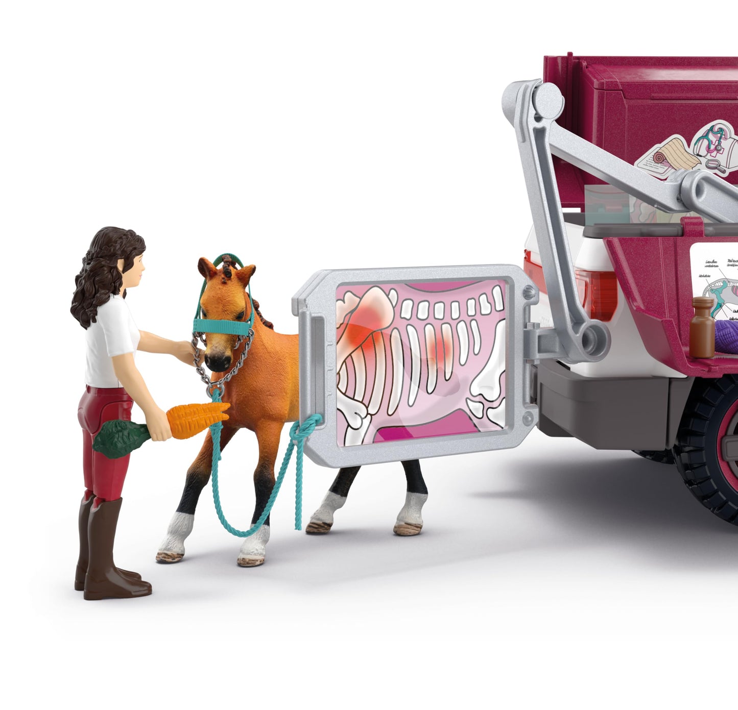 Schleich Horse Club - 90 PC Mobile Vet with Trailer Playset - Includes Toy Horse Figurine, Poseable Veterinarian Figure, Moveable Truck and Accessories - Interactive Play Toys for Kids Ages 5+| 42704