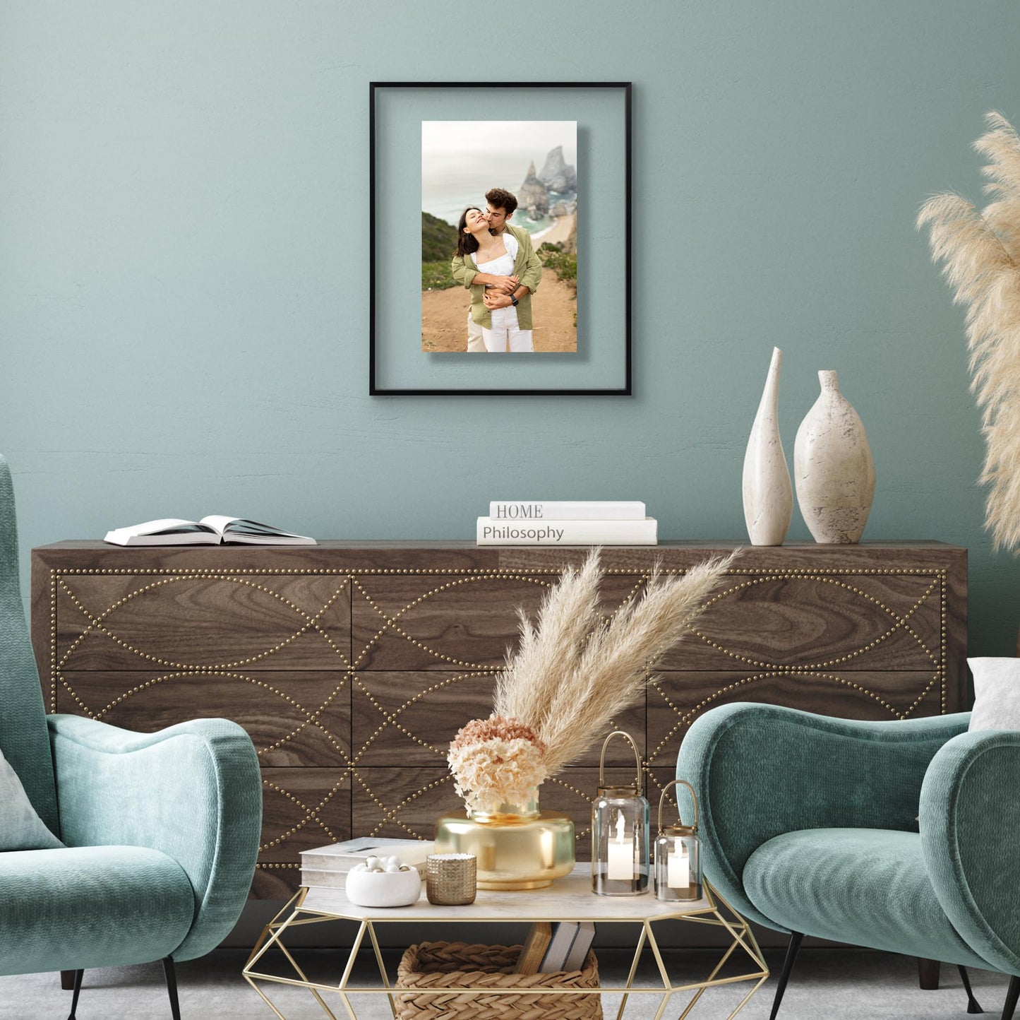 Americanflat Aluminum 16x20 Floating Picture Frame with Shatter-Resistant Glass - Use as 11x14 Picture Frame or Display 16x20 Photo - Signature Float Collection - Photo Frames for Wall Display - Black