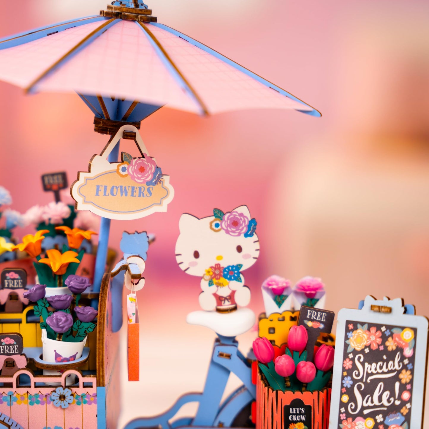 Hands Craft Hello Kitty And Friends Flower Cart 3D Wooden Puzzle Kit | DIY Floral Model | Arts & Crafts for Adults & Kids | Creative Hobby Kits | Hello Kitty Characters | Wood Building Set | Nice Gift