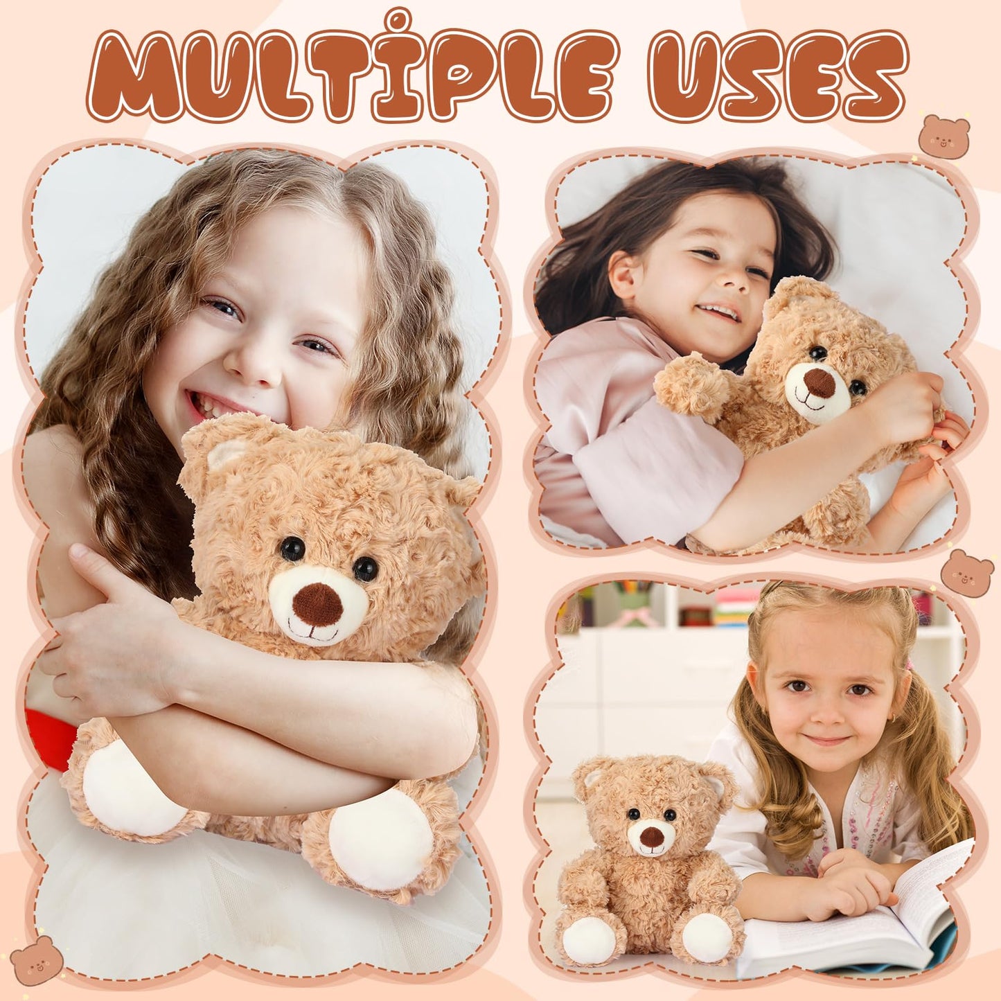 Silipull 12 Pieces 8 Inch Bear Stuffed Animal Soft Stuffed Bear Plush Toys Bulk Party Favors Animal Decorations for Birthday Baby Shower Party Centerpiece Operation Christmas Bulk