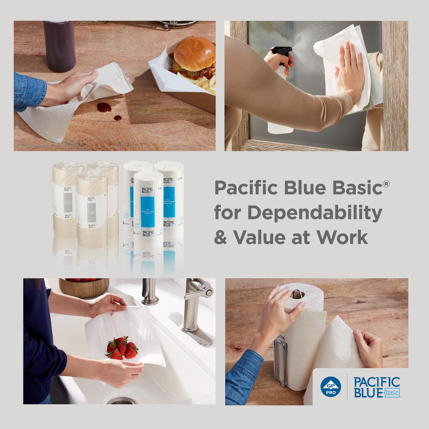 Georgia-Pacific Pacific Blue Basic 2-Ply Recycled Perforated Paper Roll Towel (Previously Branded Envision) By GP PRO (Georgia-Pacific), Brown, 28290, 250 Sheets Per Roll, 12 Rolls Per Case