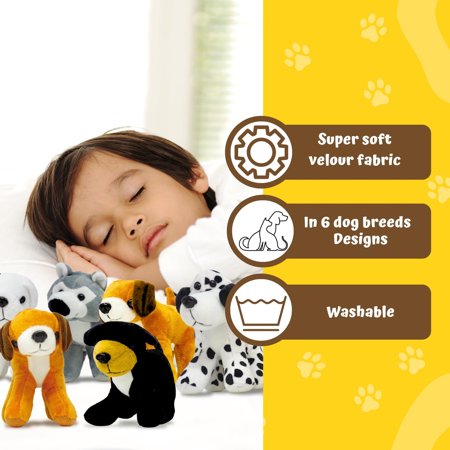 Plush Dogs Animals (12 Pack) Assorted Stuffed Puppies - 5 Inches, Small Plushed Animals, 6 Designs - For Birthday Party Favors Gifts for Kids By 4E's Novelty