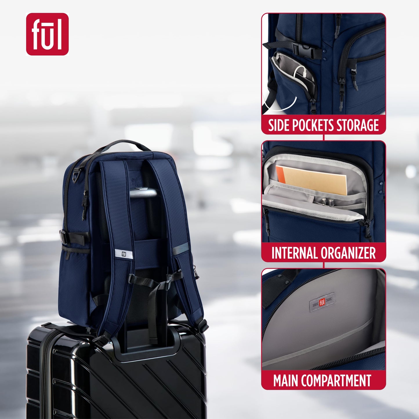 FUL Tactics Collection 17 Inch Laptop Backpack, Division Padded Computer Bag for Commute or Travel, Navy, One Size